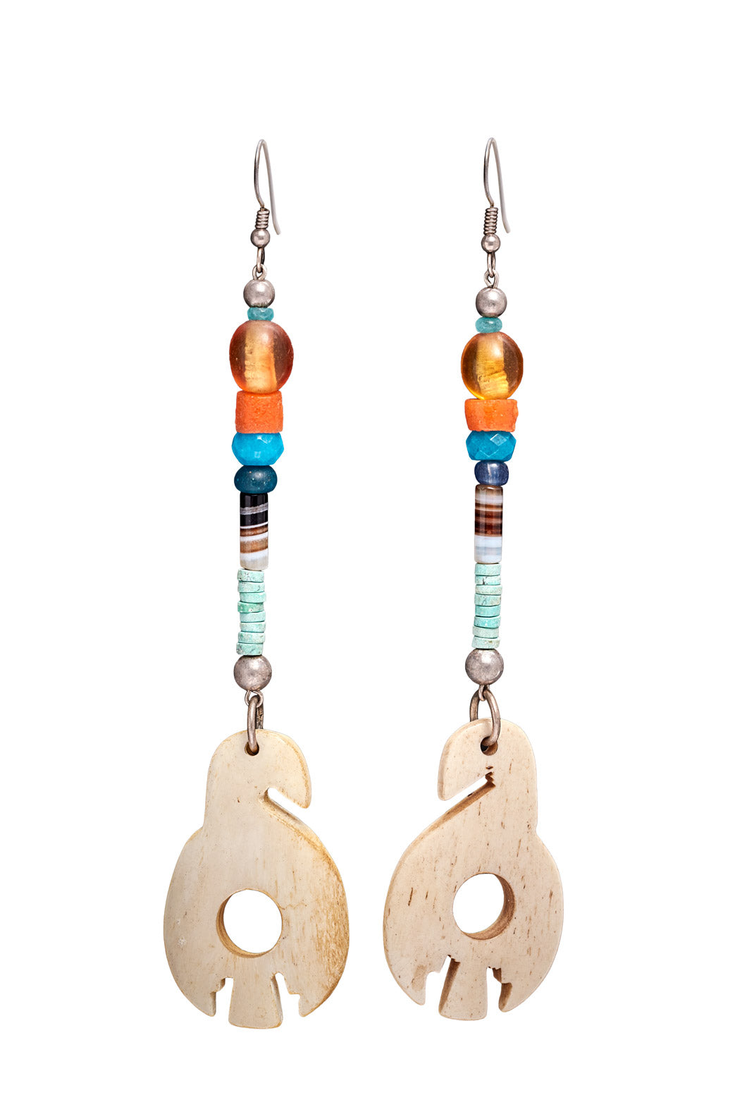 BOLD ORANGE AND TURQUOISE EAGLE EARRINGS