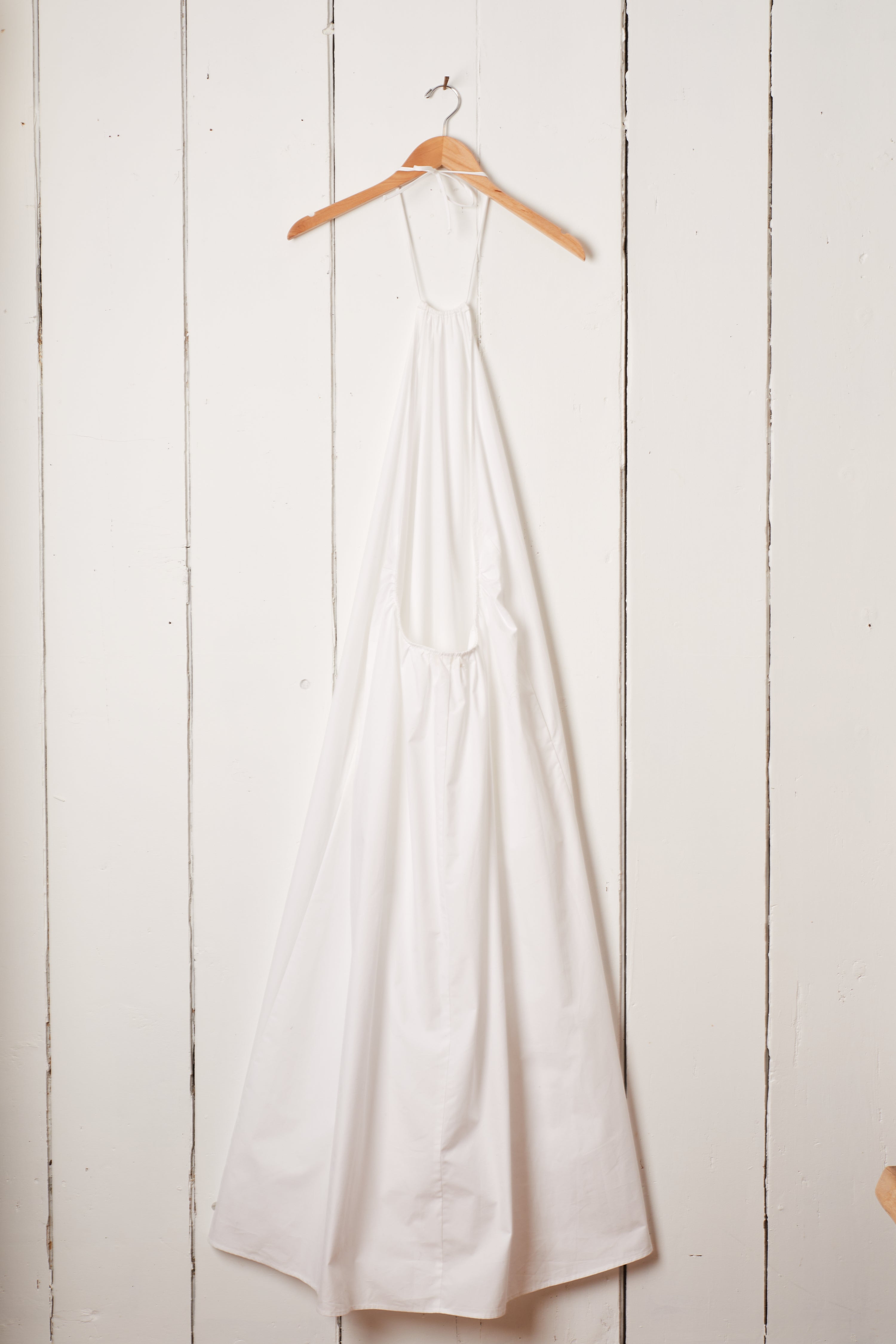 WHITE LONG HALTER DRESS