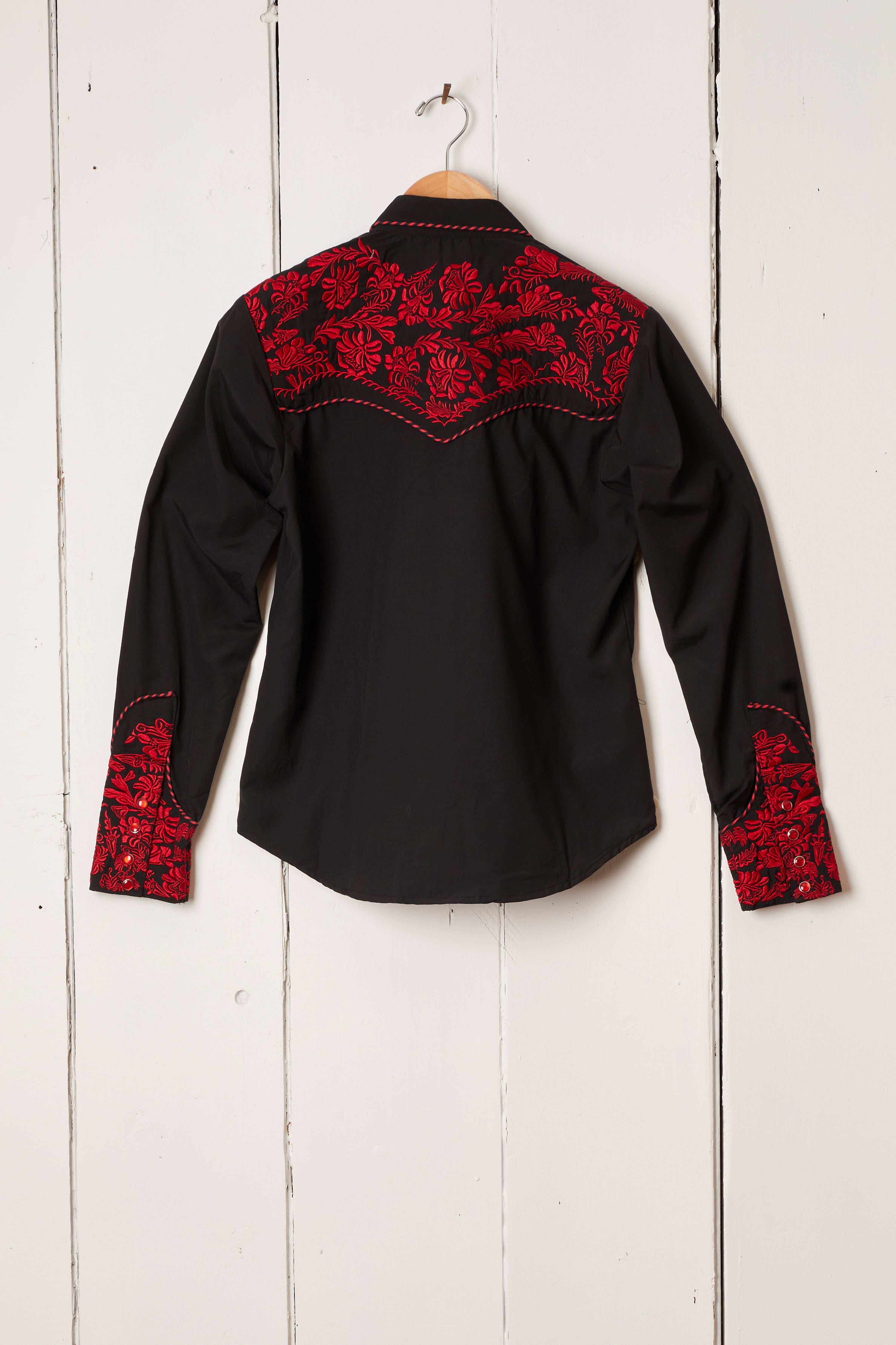 WOMENS BLACK AND RED EMBROIDERED WESTERN SHIRT