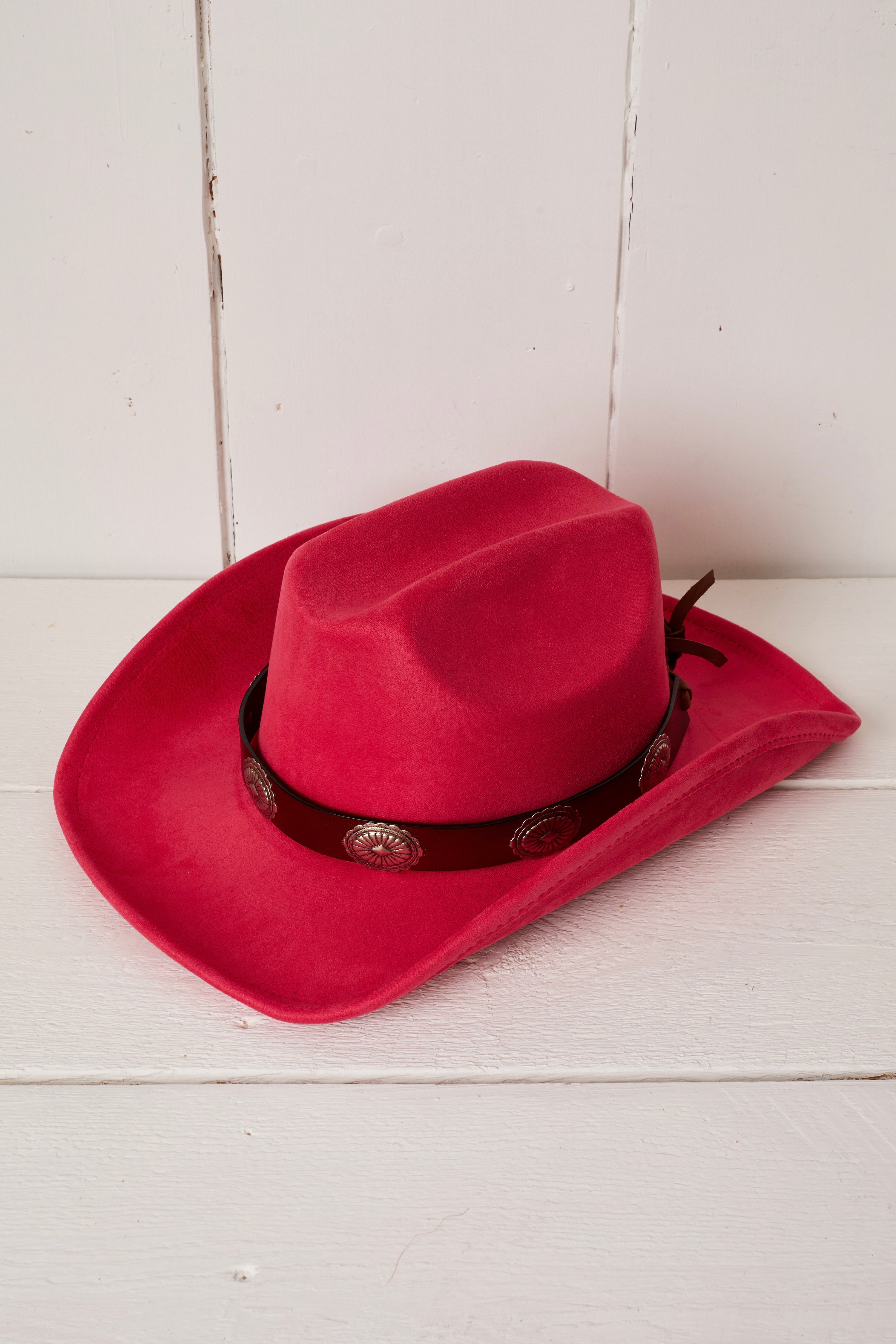 HOT PINK SUEDE AND BROWN LEATHER WIDE CONCO COWBOY HAT