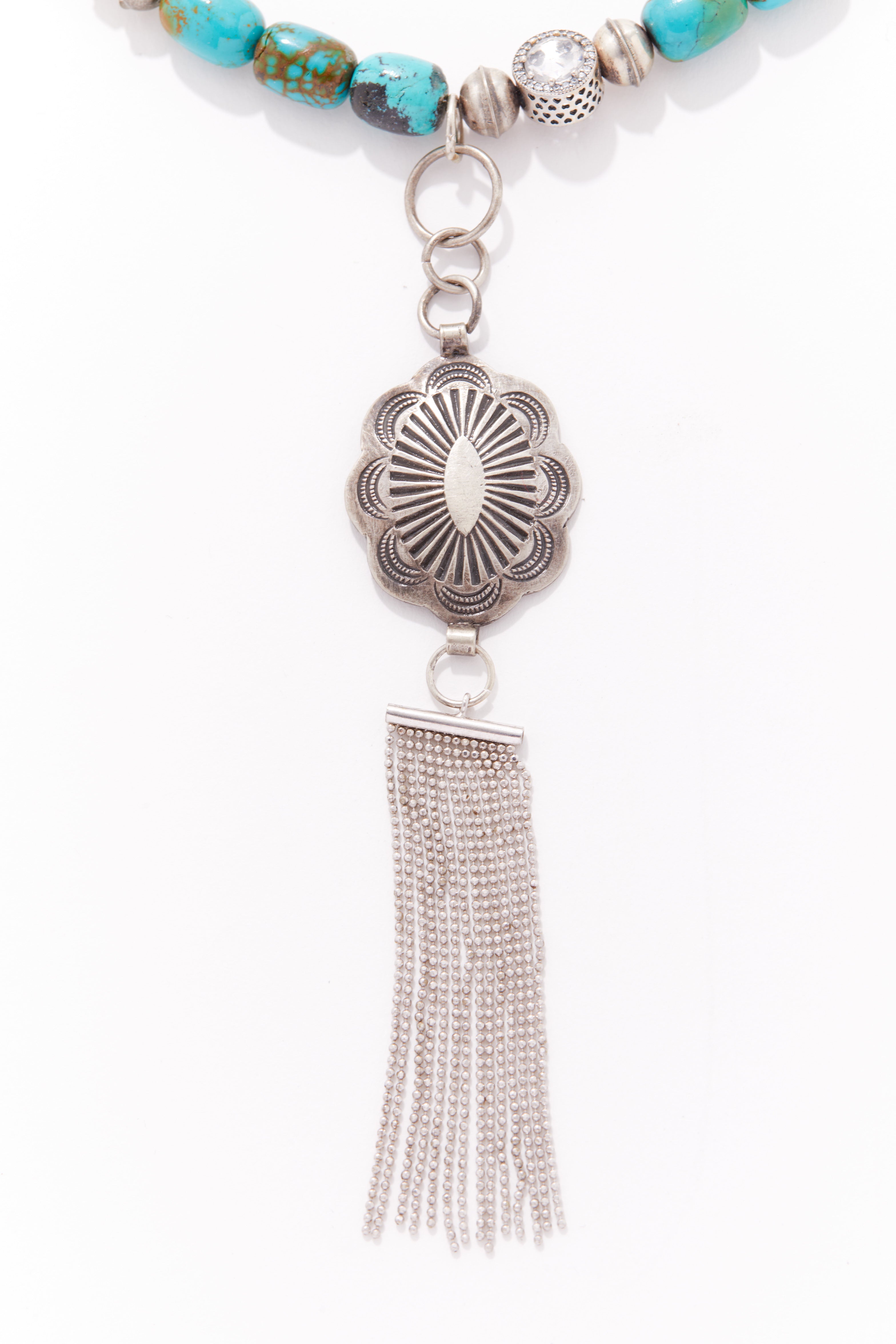 TURQUOISE AND CONCHO WITH TASSEL NECKLACE