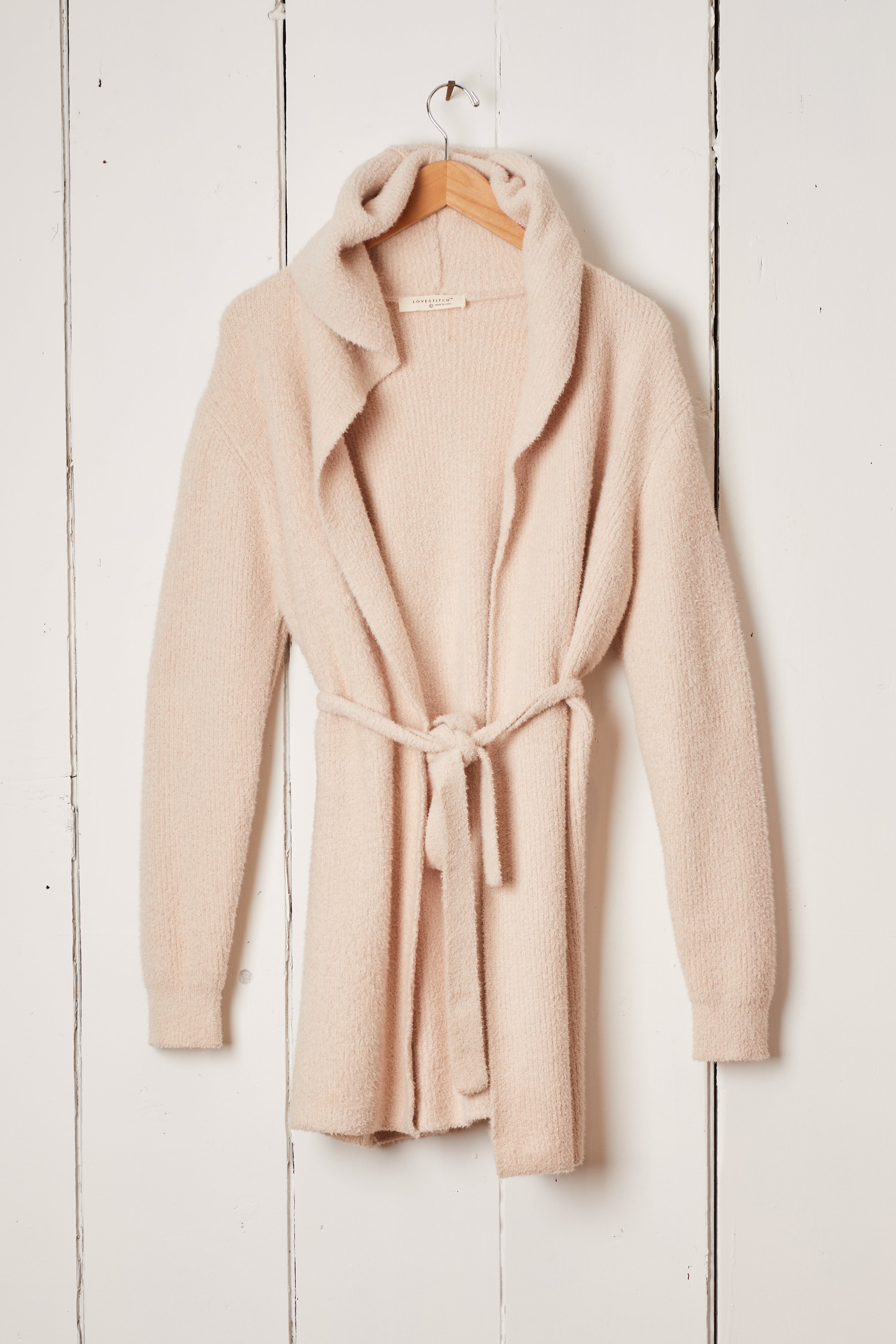 CLASSIC BLUSH WRAP HOODED CARDIGAN
