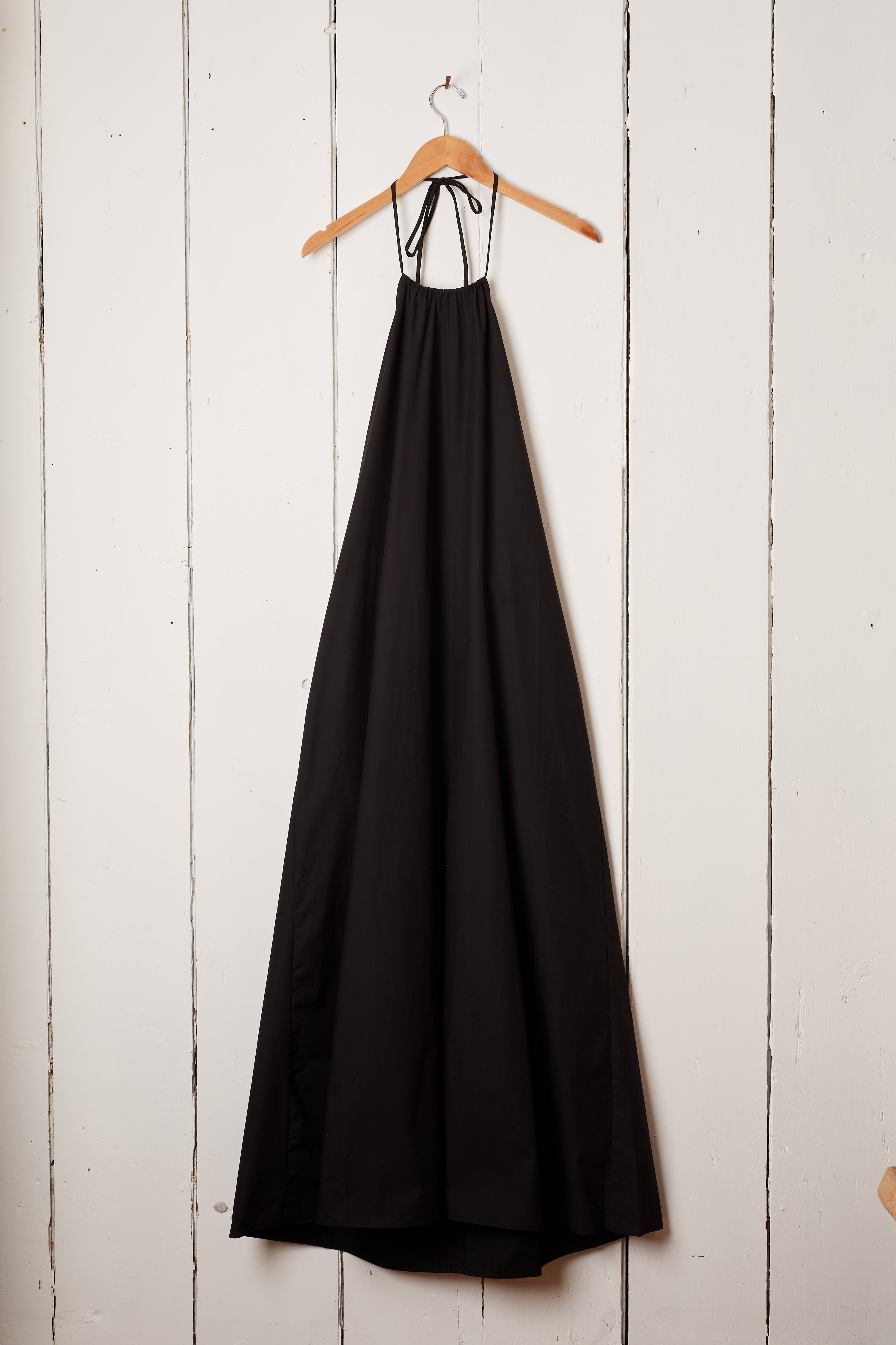 BLACK LONG HALTER DRESS