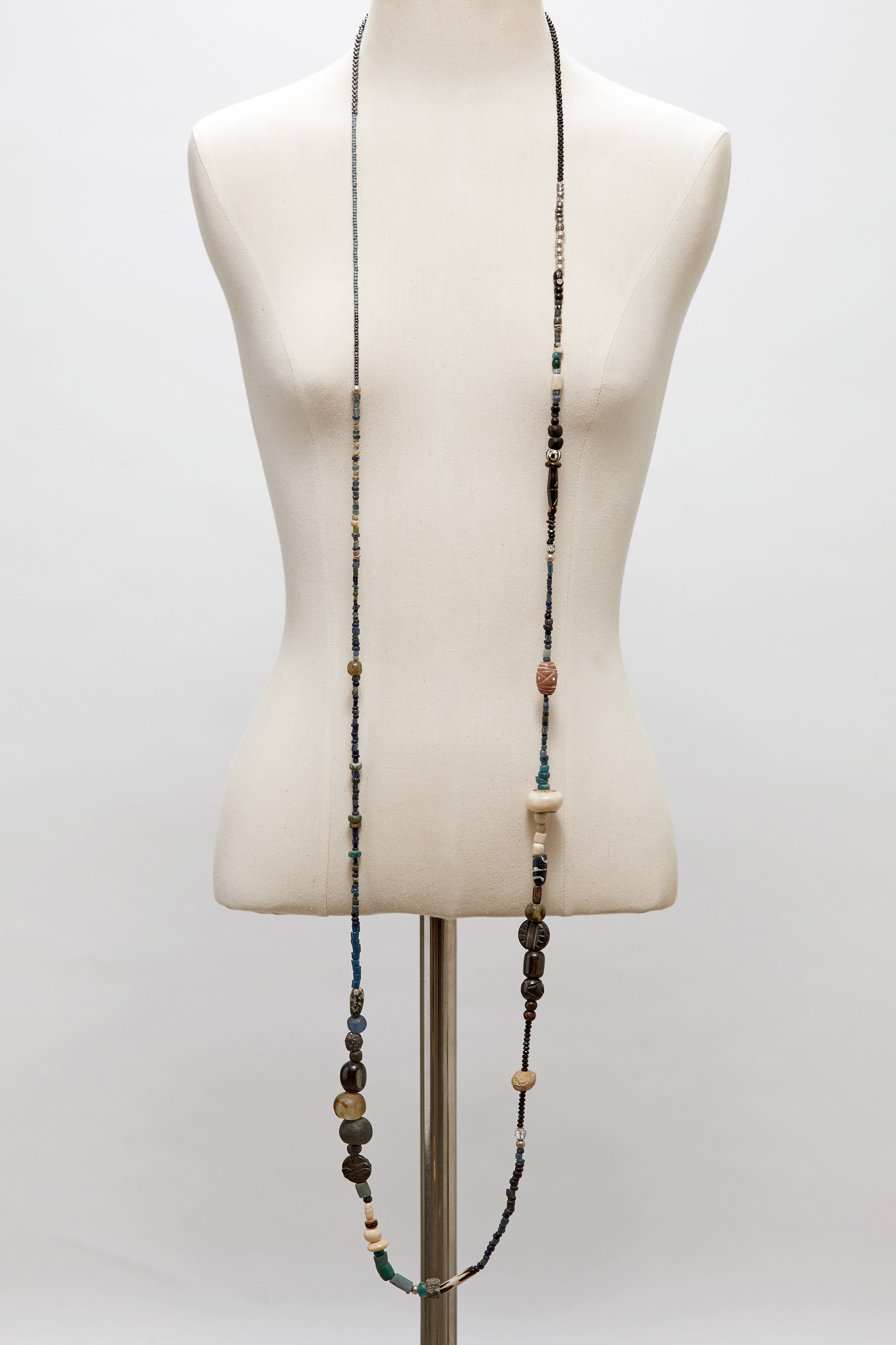 EXTRA LONG INDIGO AND BLACK DRAGONFLY WRAP-AROUND AROUND NECKLACE
