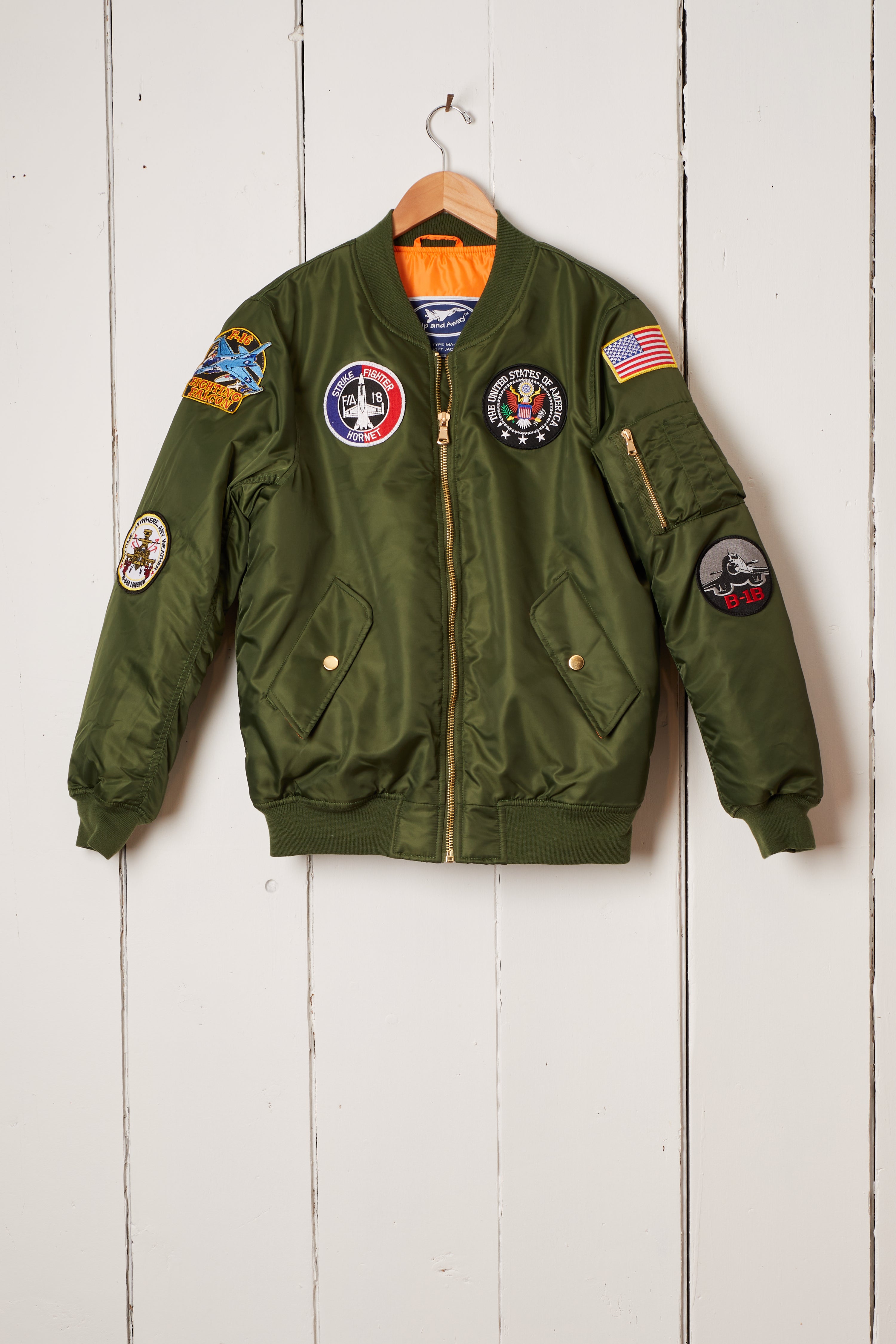OLIVE FLIGHT JACKET WITH PATCHES - UNISEX