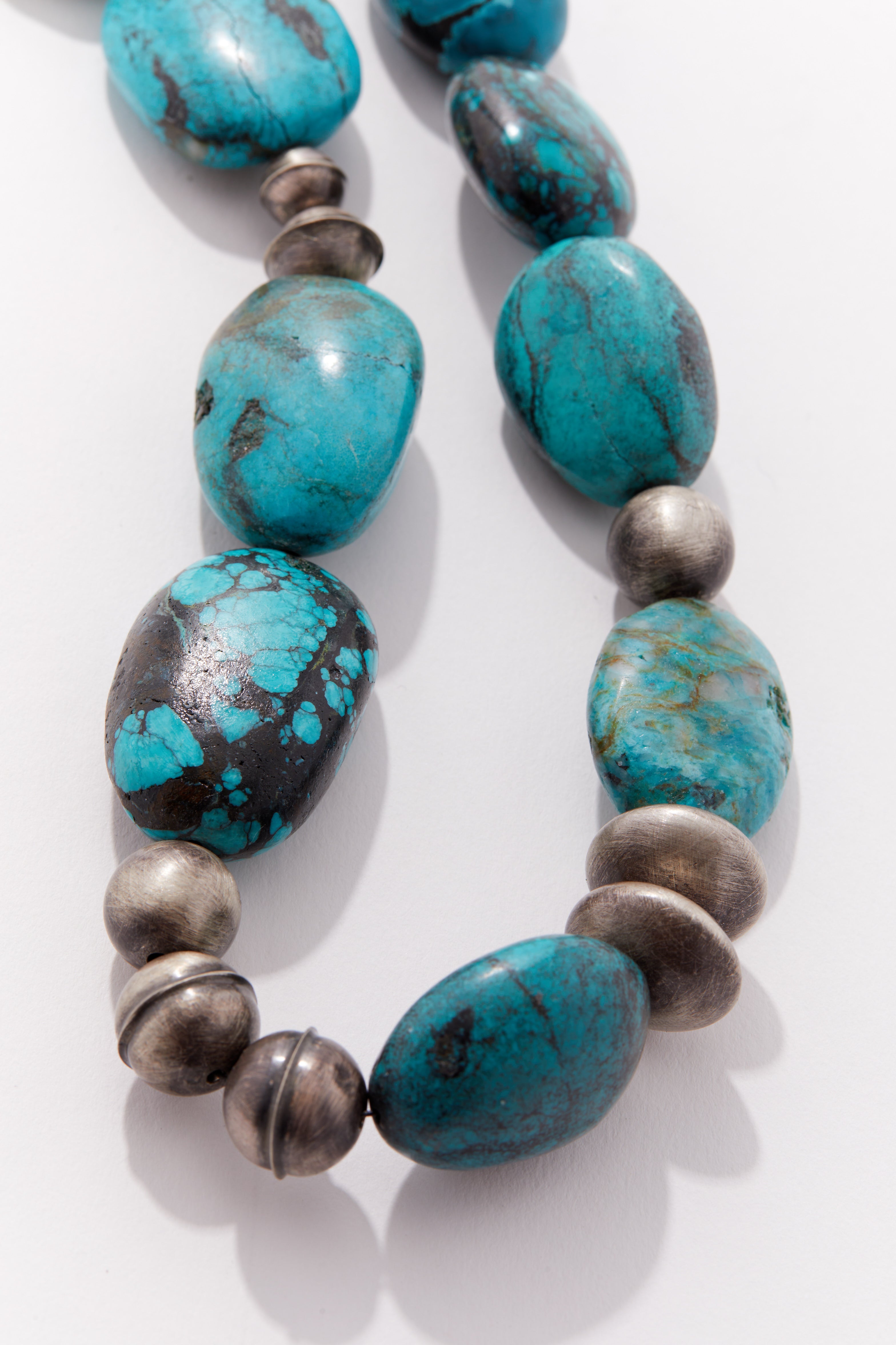 TURQUOISE AND OXIDIZED STERLING SILVER LARGE NECKLACE