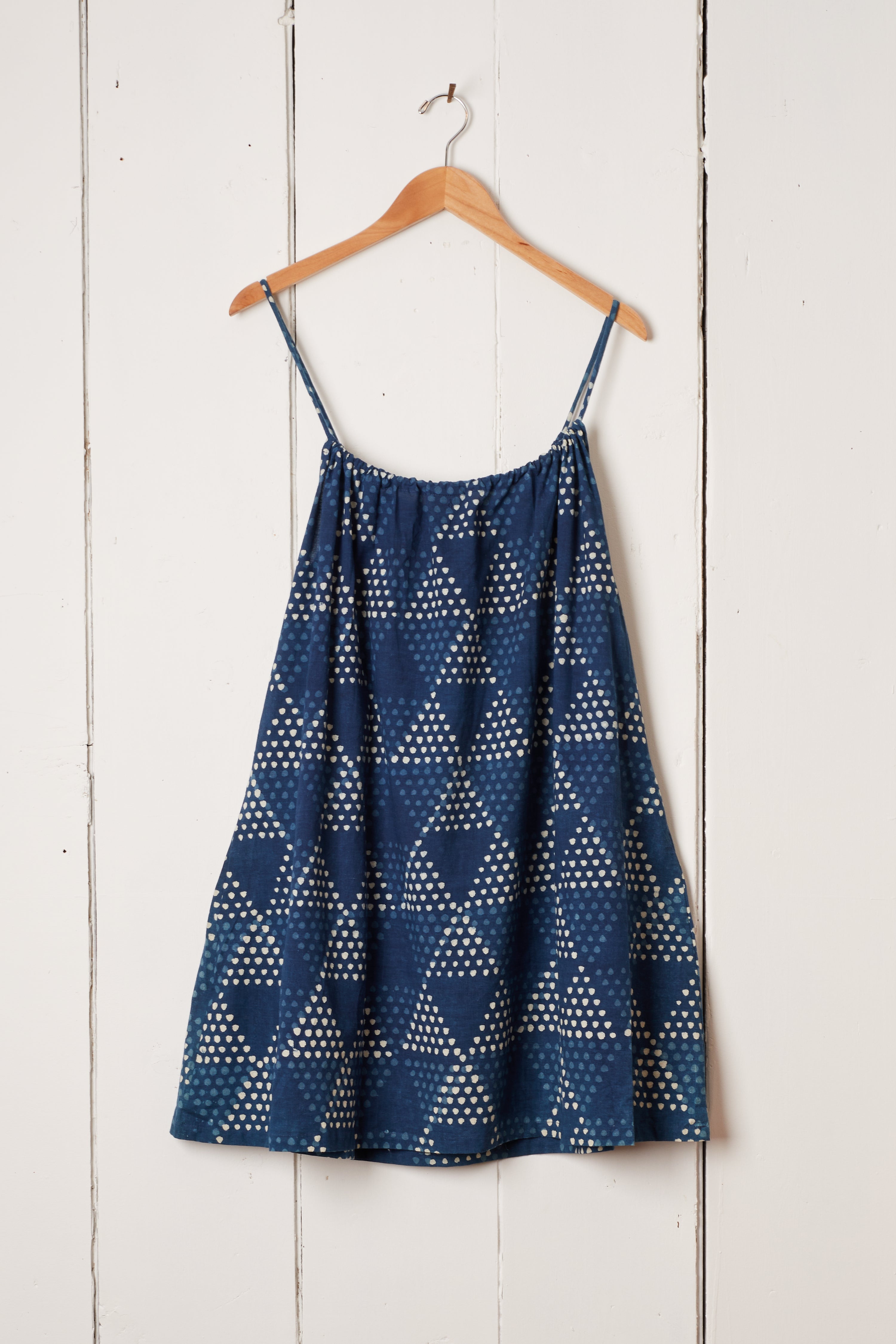 DEEP BLUE INDIGO TRIANGLE PRINT WAIKIKI DRESS