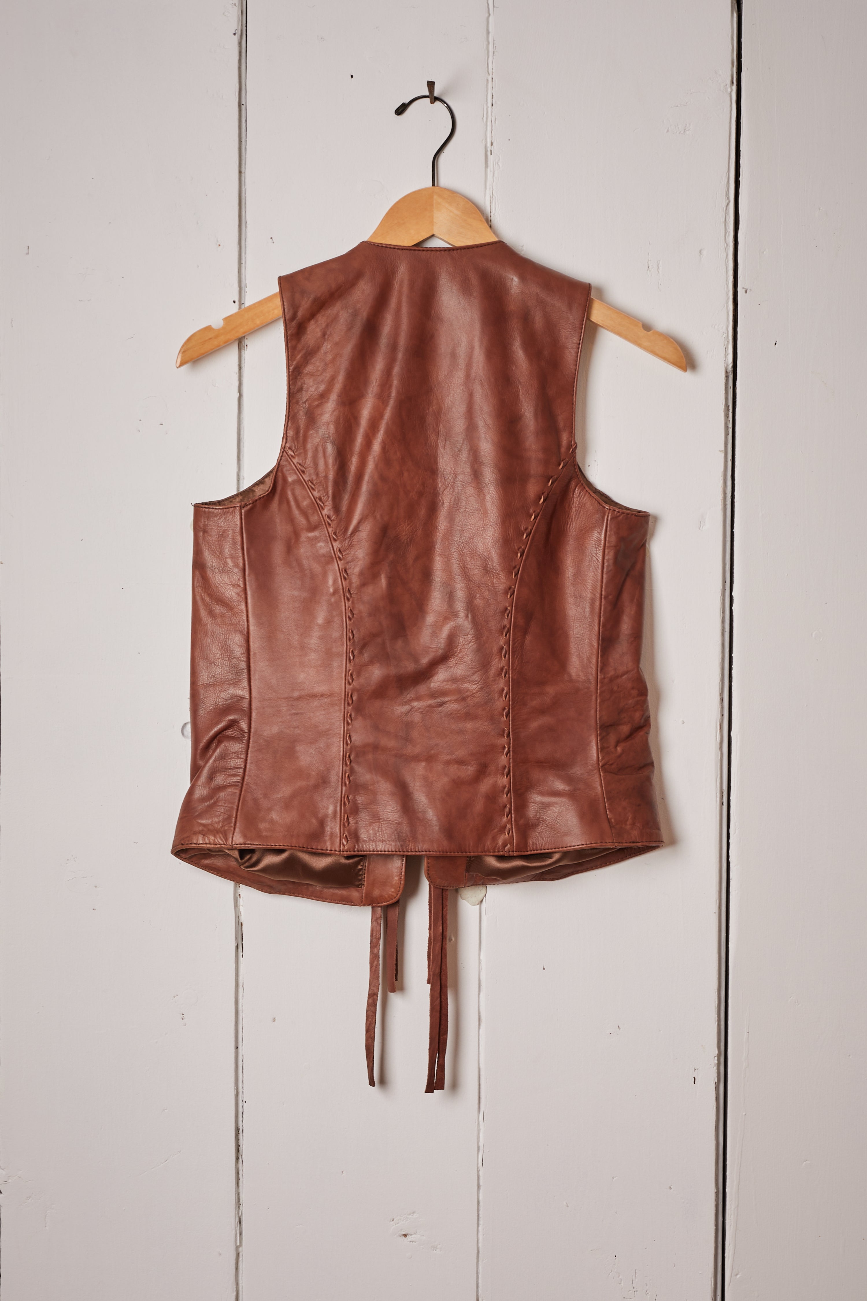 BROWN TOOLED LEATHER VEST