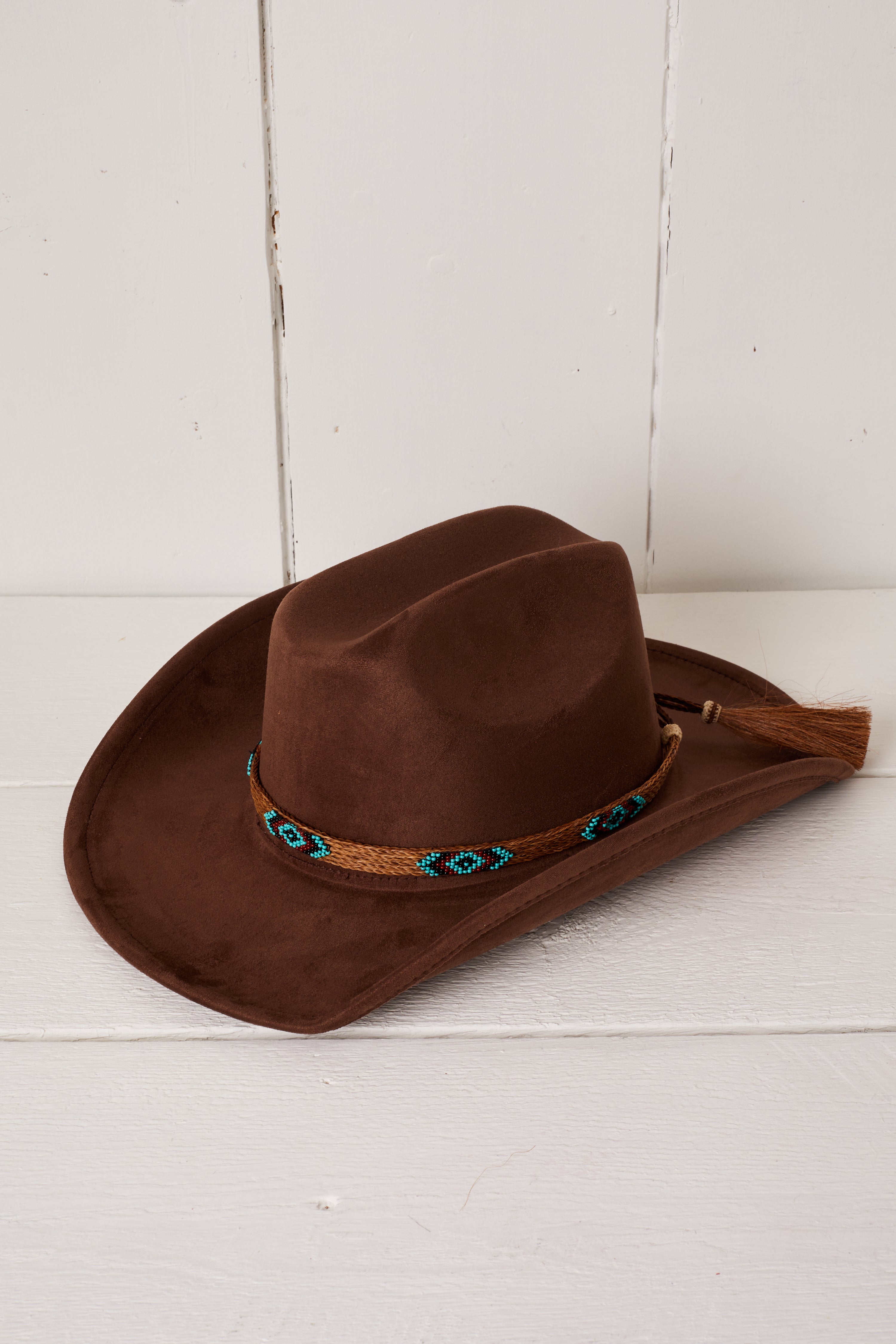 CHOCOLATE VEGAN SUEDE TURQUOISE DIAMOND COWBOY HAT