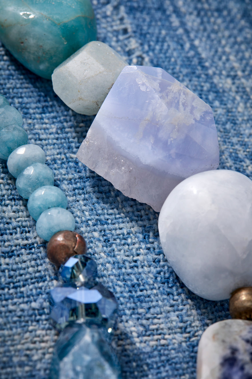 Sky Blue And Denim Patchwork Necklace