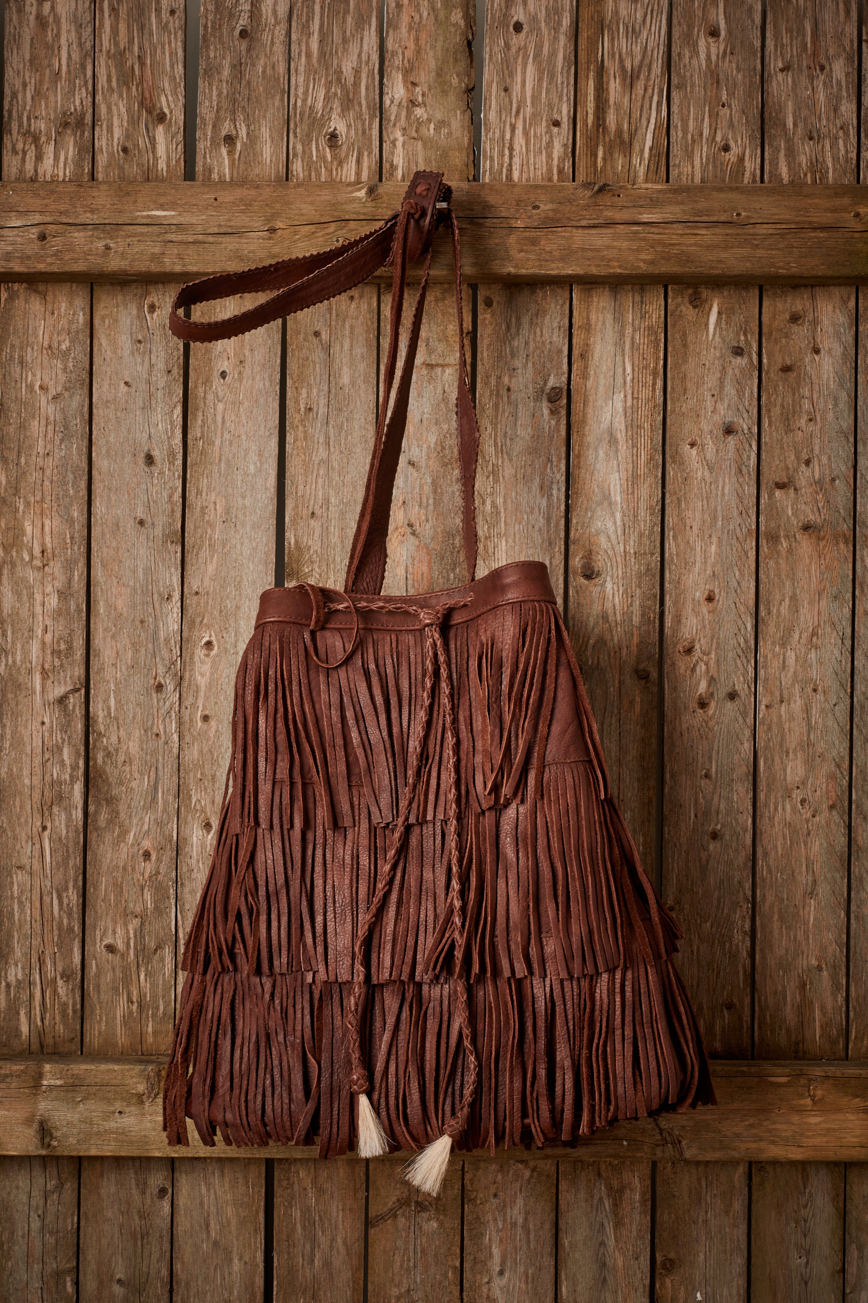 WESTERN BROWN LEATHER DOUBLE FRINGE BAG