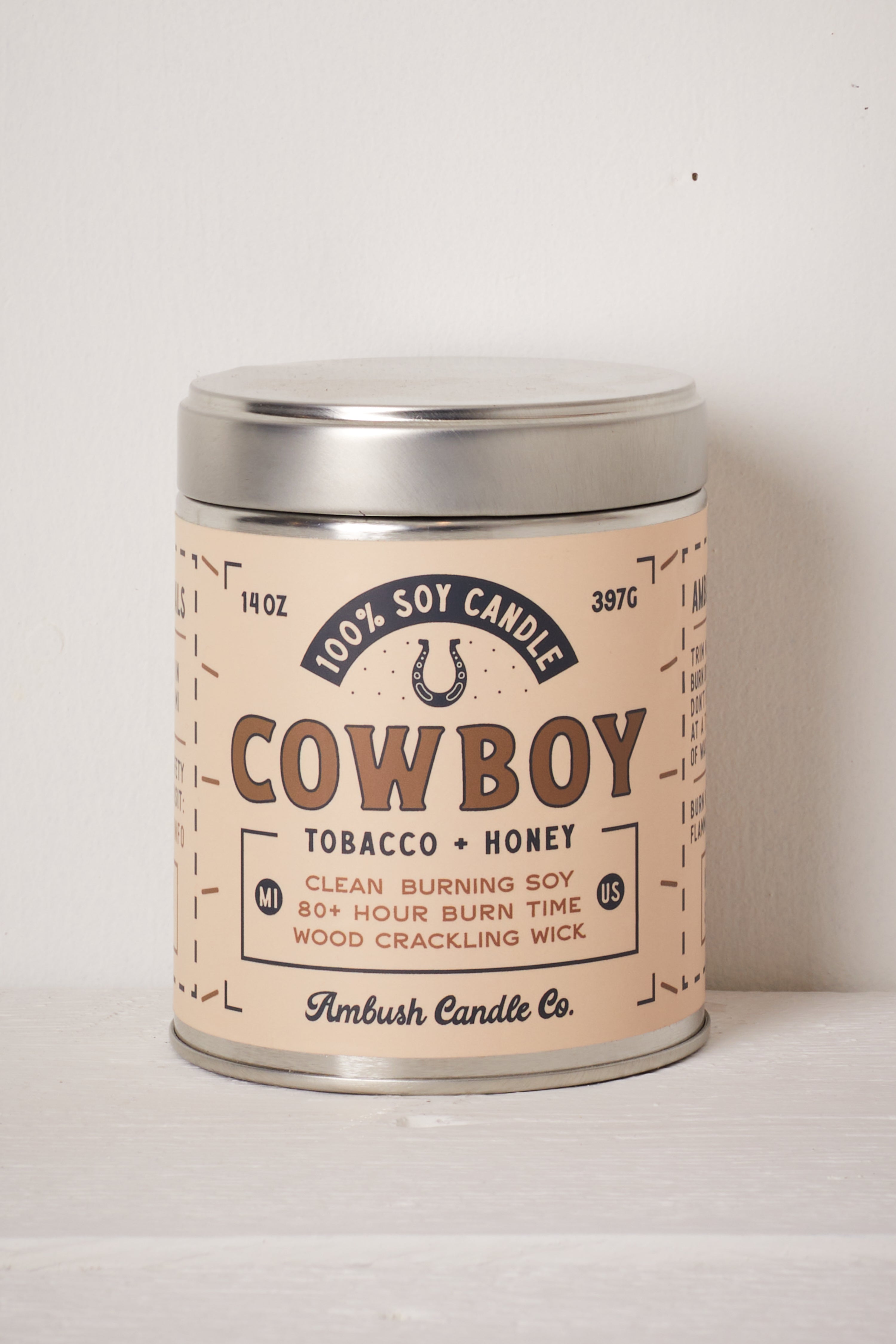 COWBOY SOY CANDLE - TOBACCO AND HONEY (14 OZ)