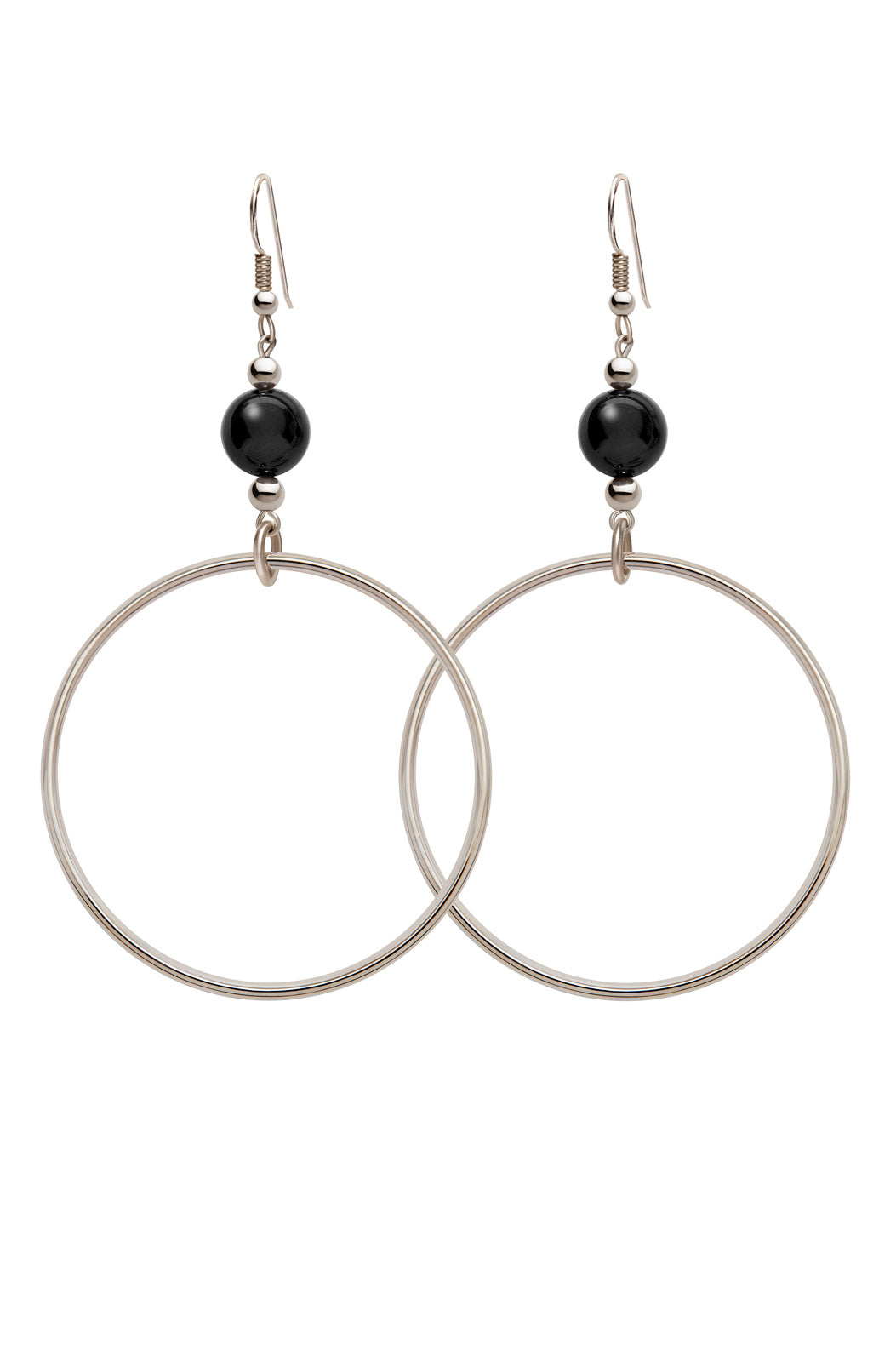 BLACK ONYX CLASSIC STERLING SILVER HOOP EARRINGS