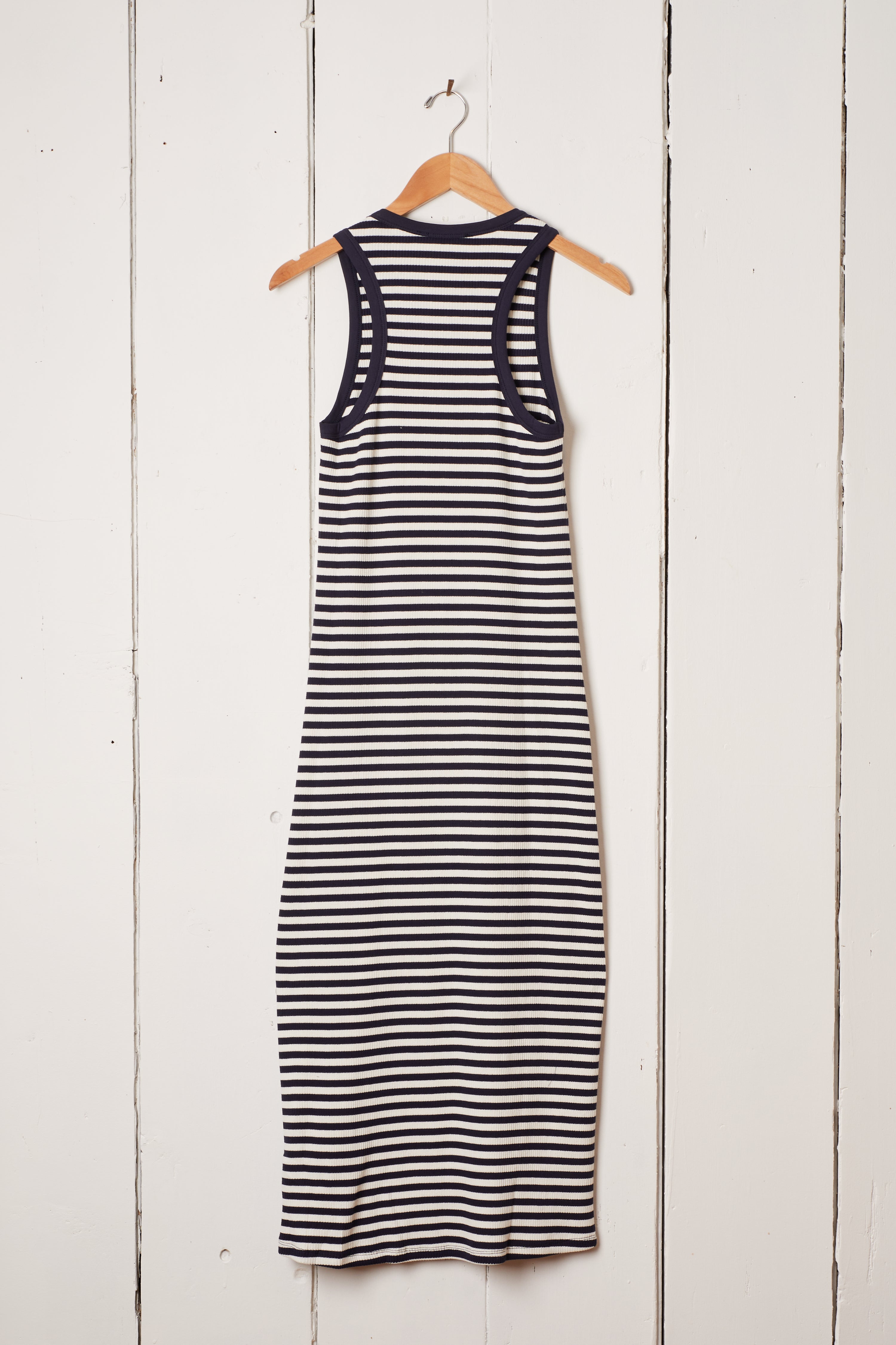 NAVY AND WHITE STRIPED LONG TANK DRESS