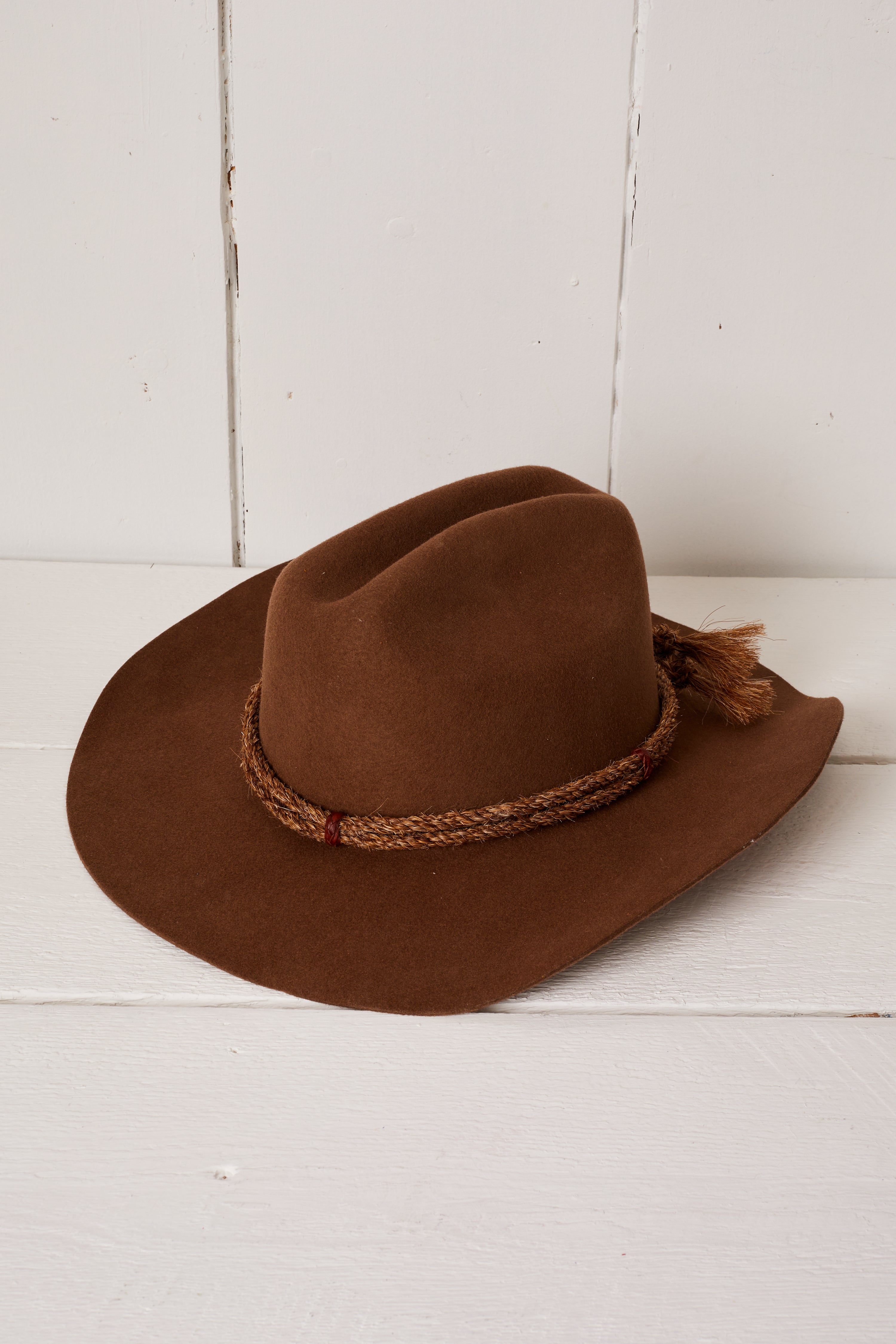 BROWN WOOL ROPE COWBOY HAT