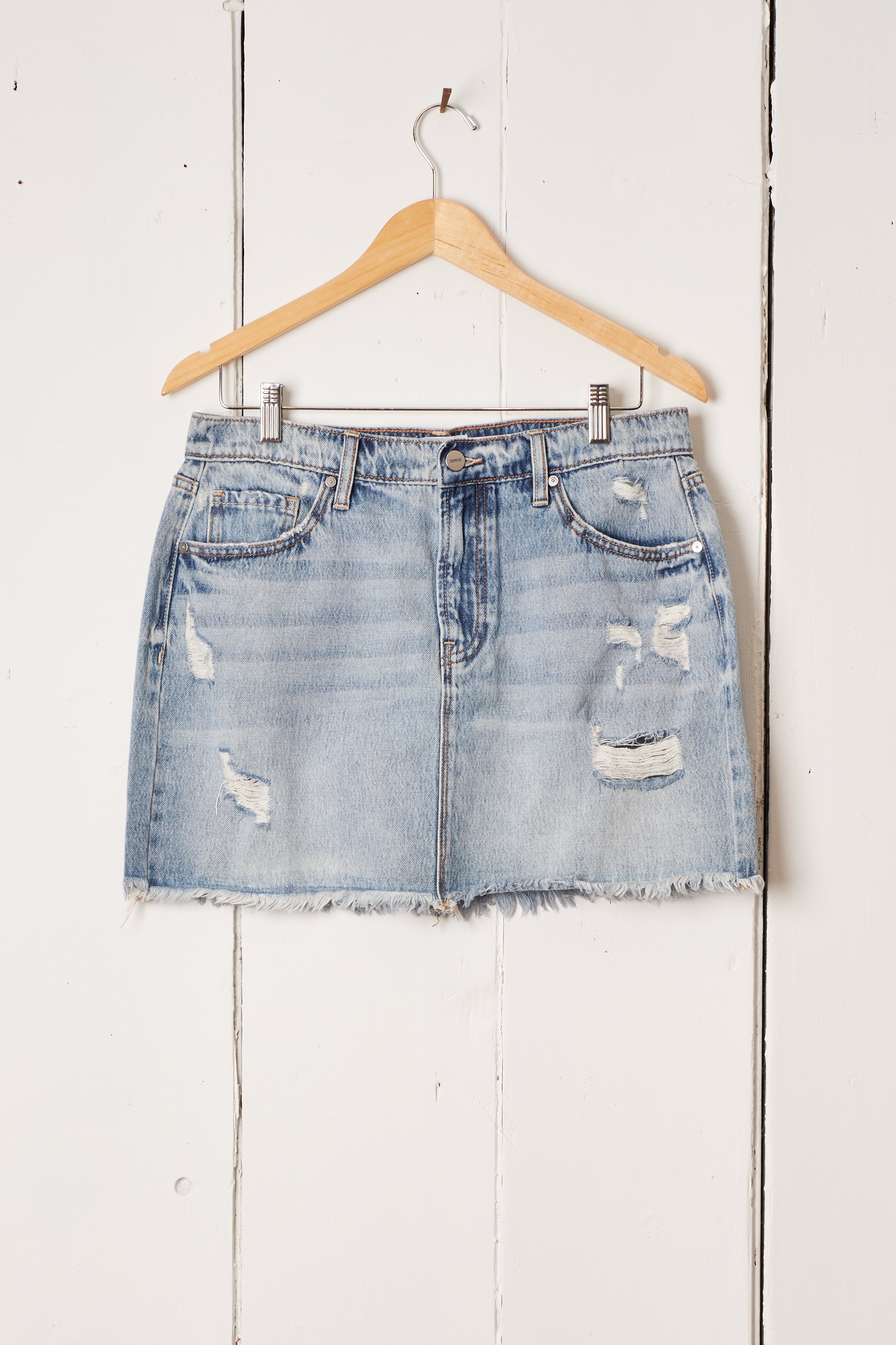SHORT RIPPED FADED DENIM JEAN SKIRT