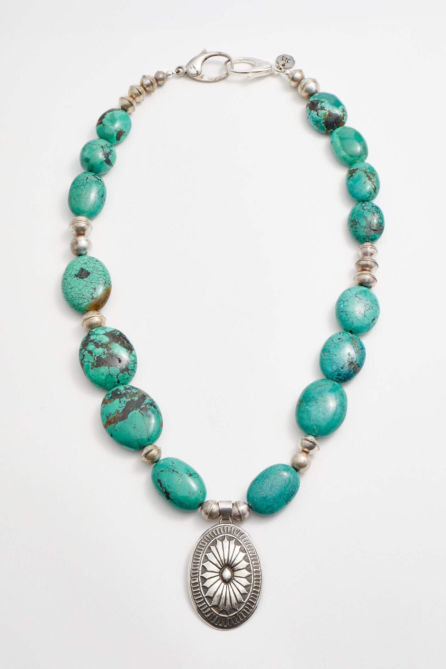 LARGE TURQUOISE STONE AND CONCHO PENDANT NECKLACE