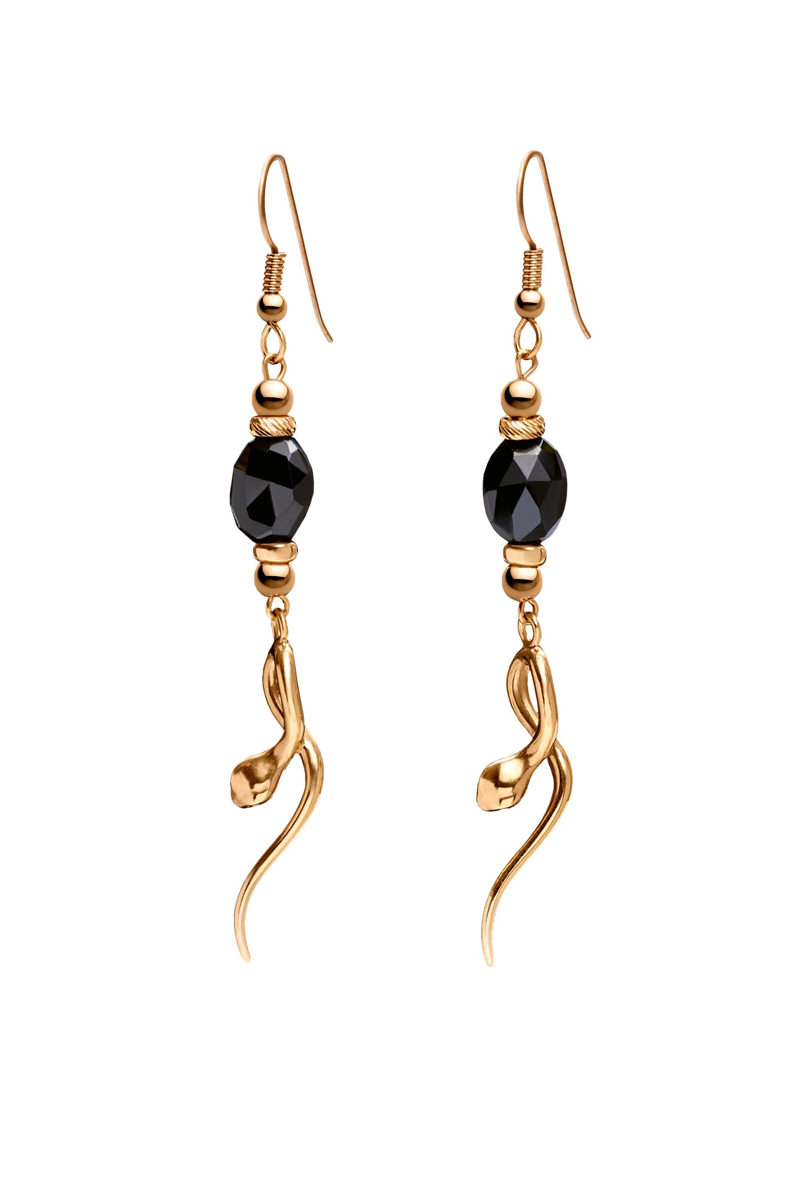 BLACK SPINEL 14K GOLD PEAR DROP EARRINGS