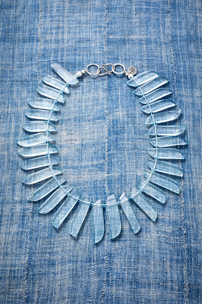 Translucent Aqua Quartz Fan Choker Necklace
