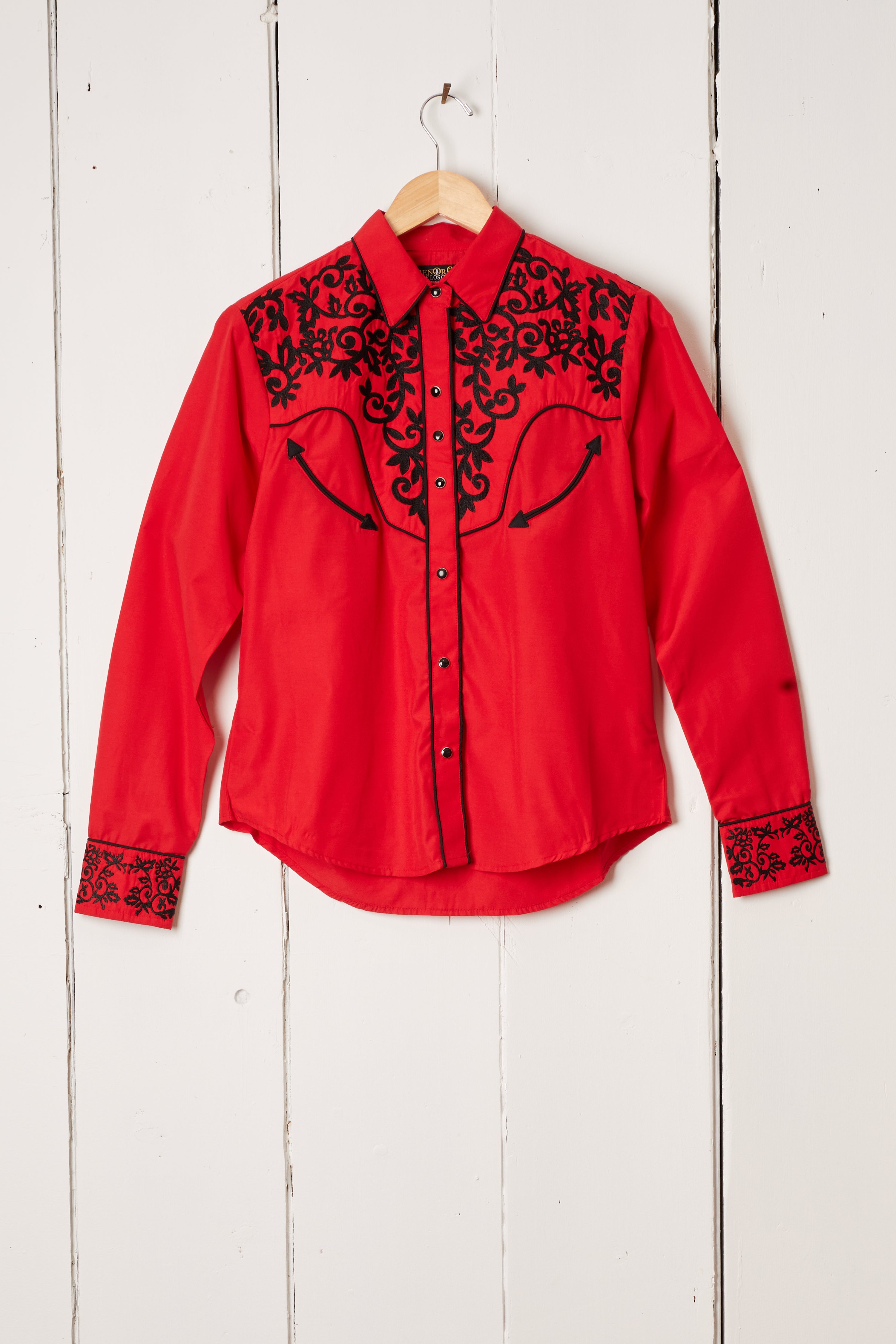 WOMENS RED AND BLACK EMBROIDERED WESTERN SHIRT