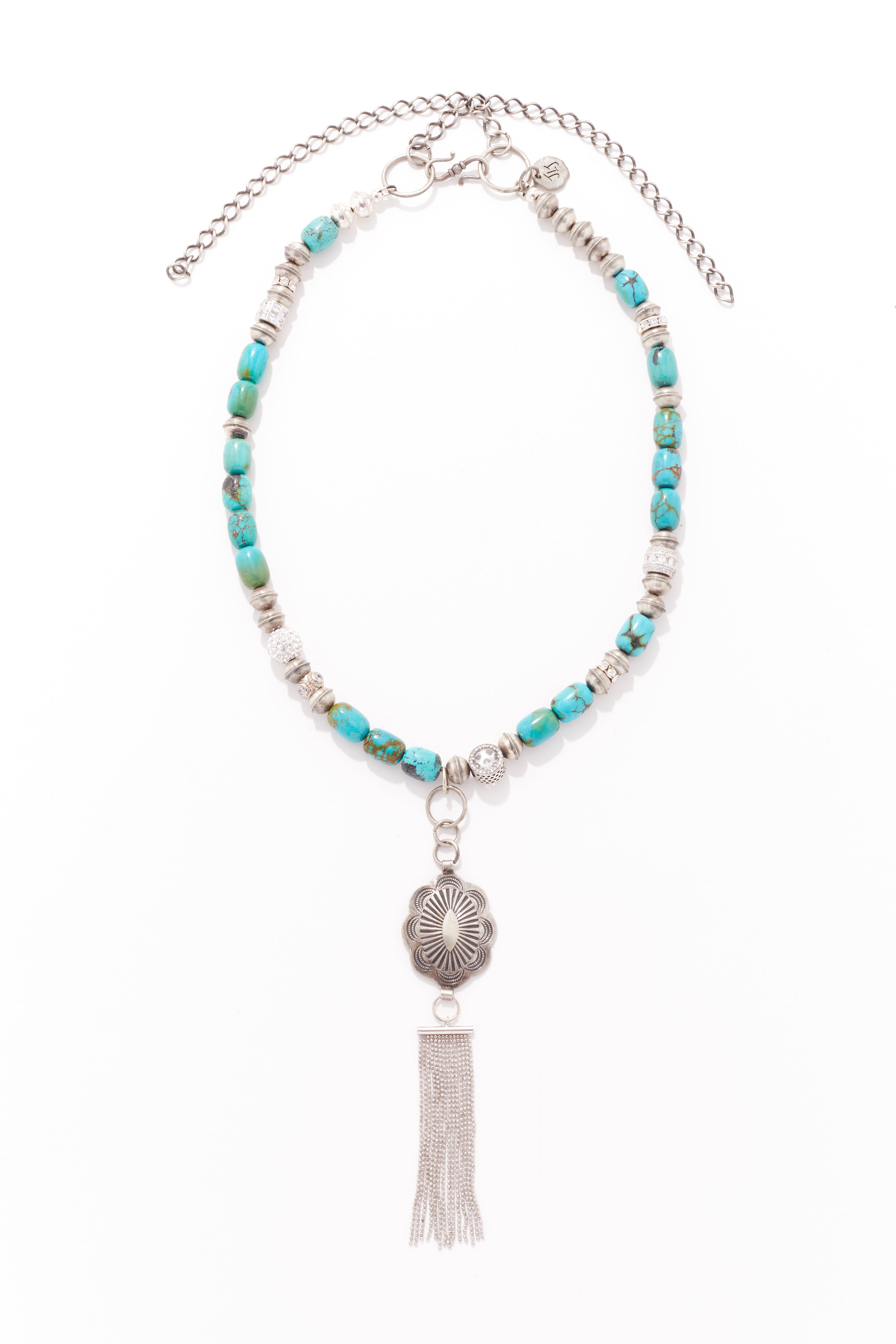 TURQUOISE AND CONCHO WITH TASSEL NECKLACE