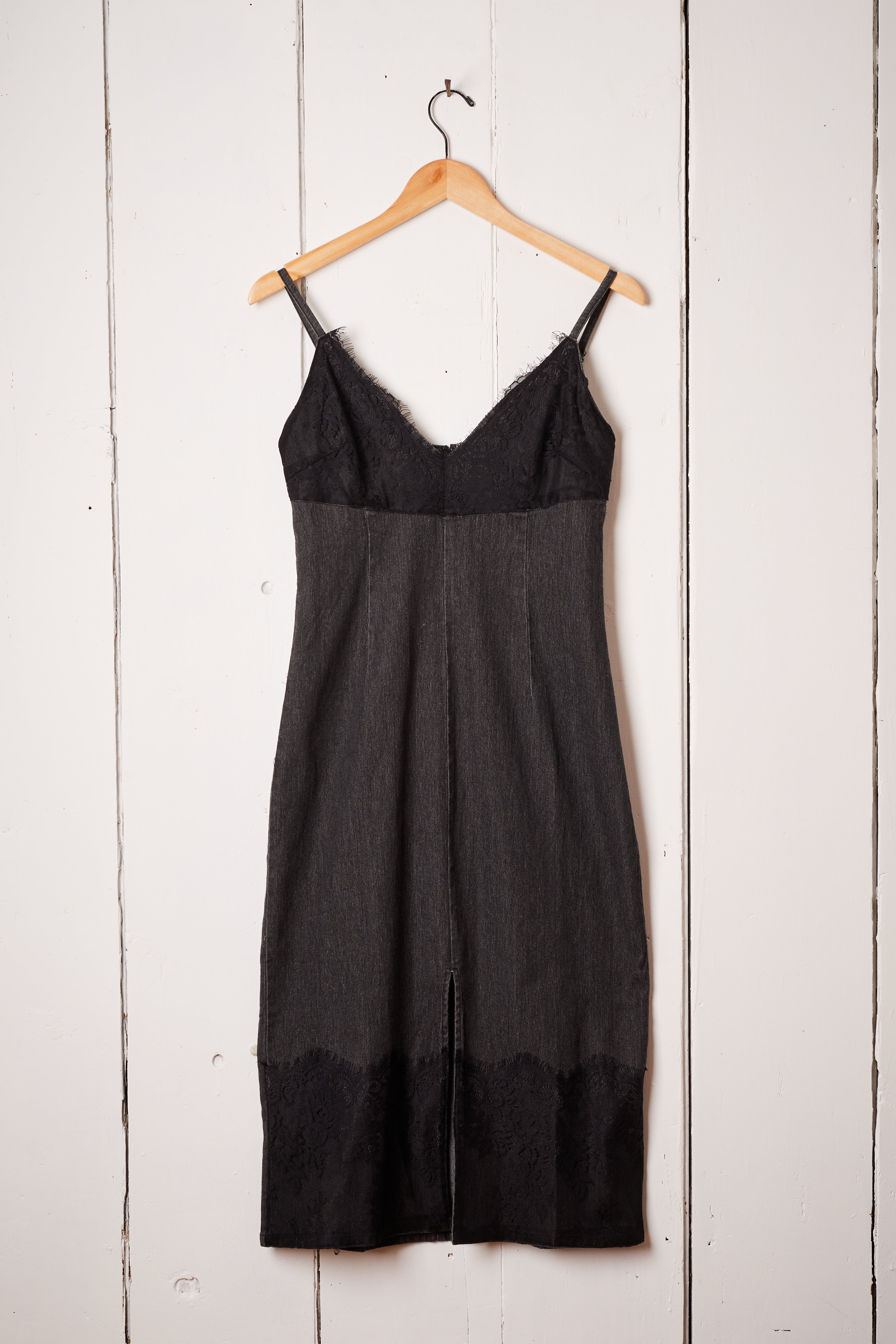 WESTERN WASHED BLACK DENIM AND LACE DRESS
