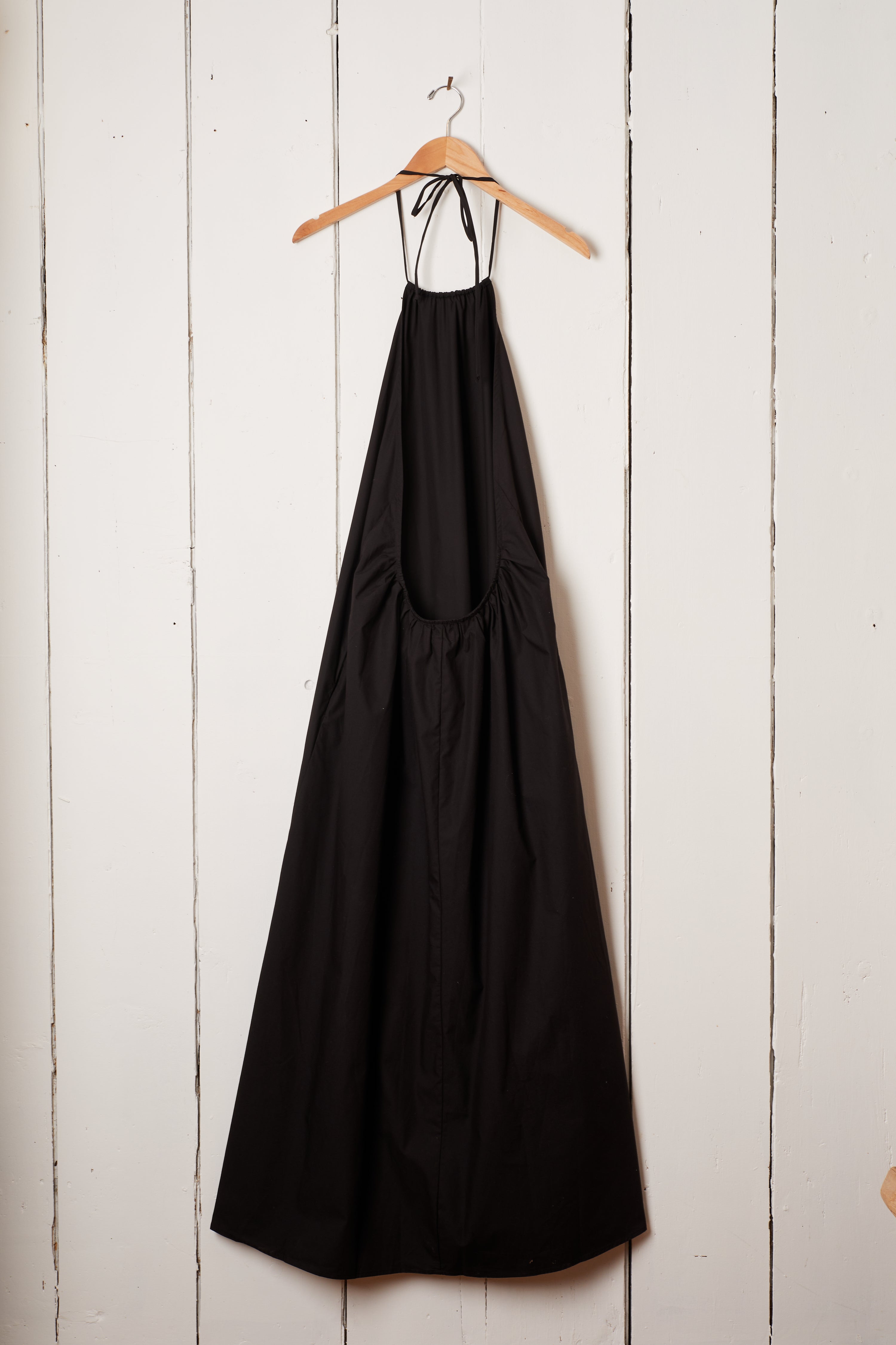 BLACK LONG HALTER DRESS