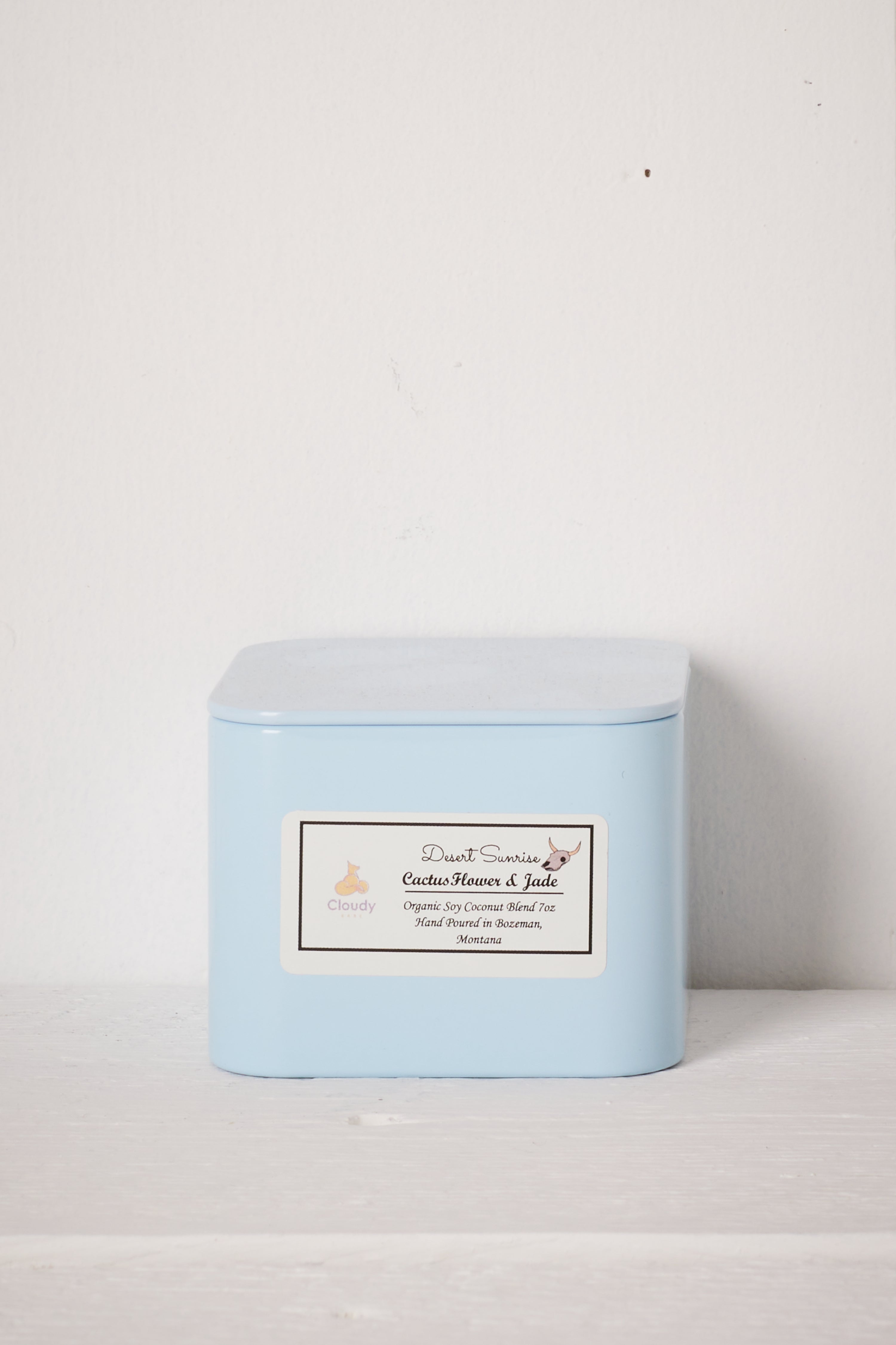DESERT CACTUS CANDLE - CACTUS FLOWER AND JADE
( BABY BLUE TIN)