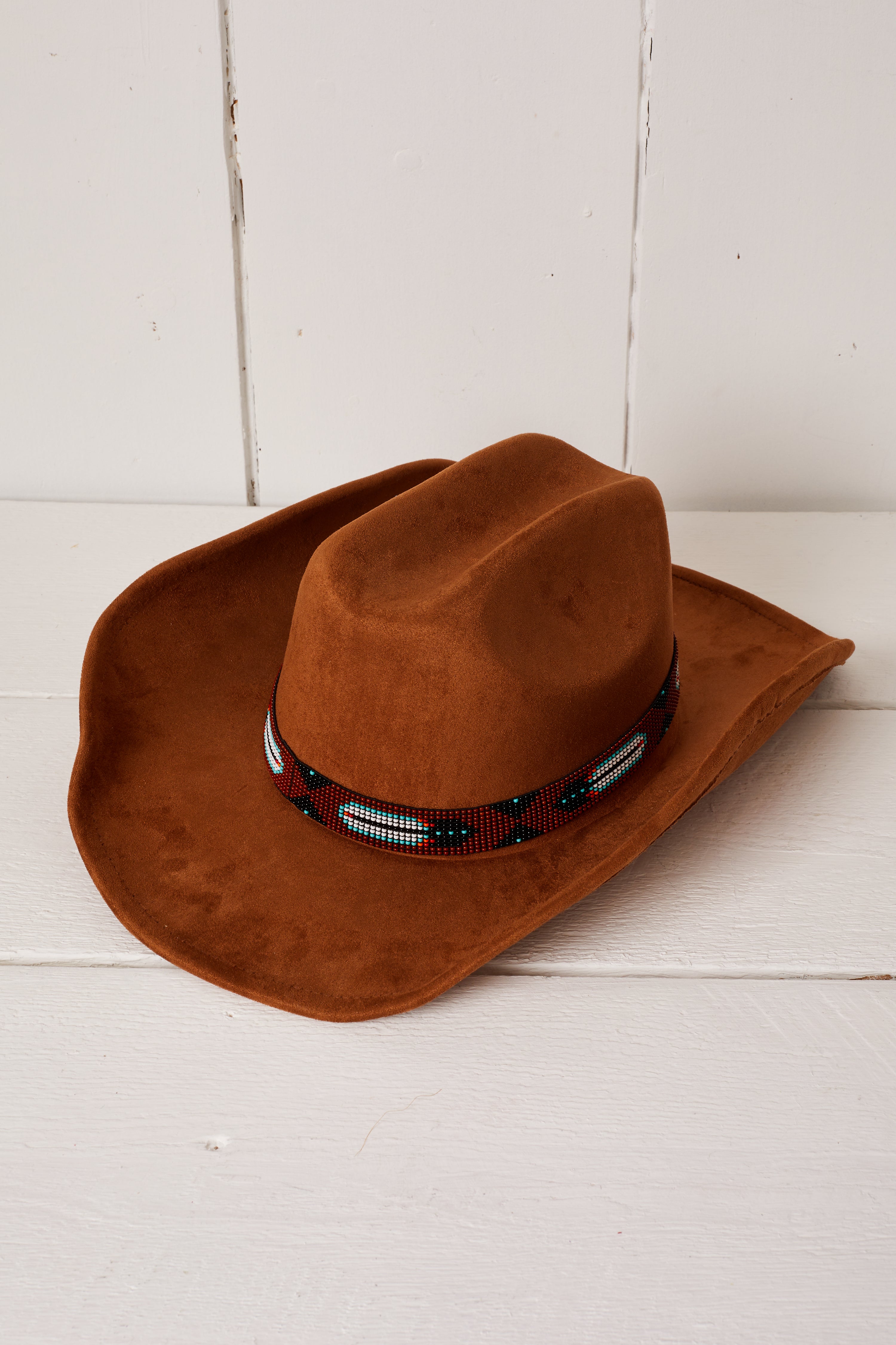 BROWN SUEDE BEADED VICTORY COWBOY HAT