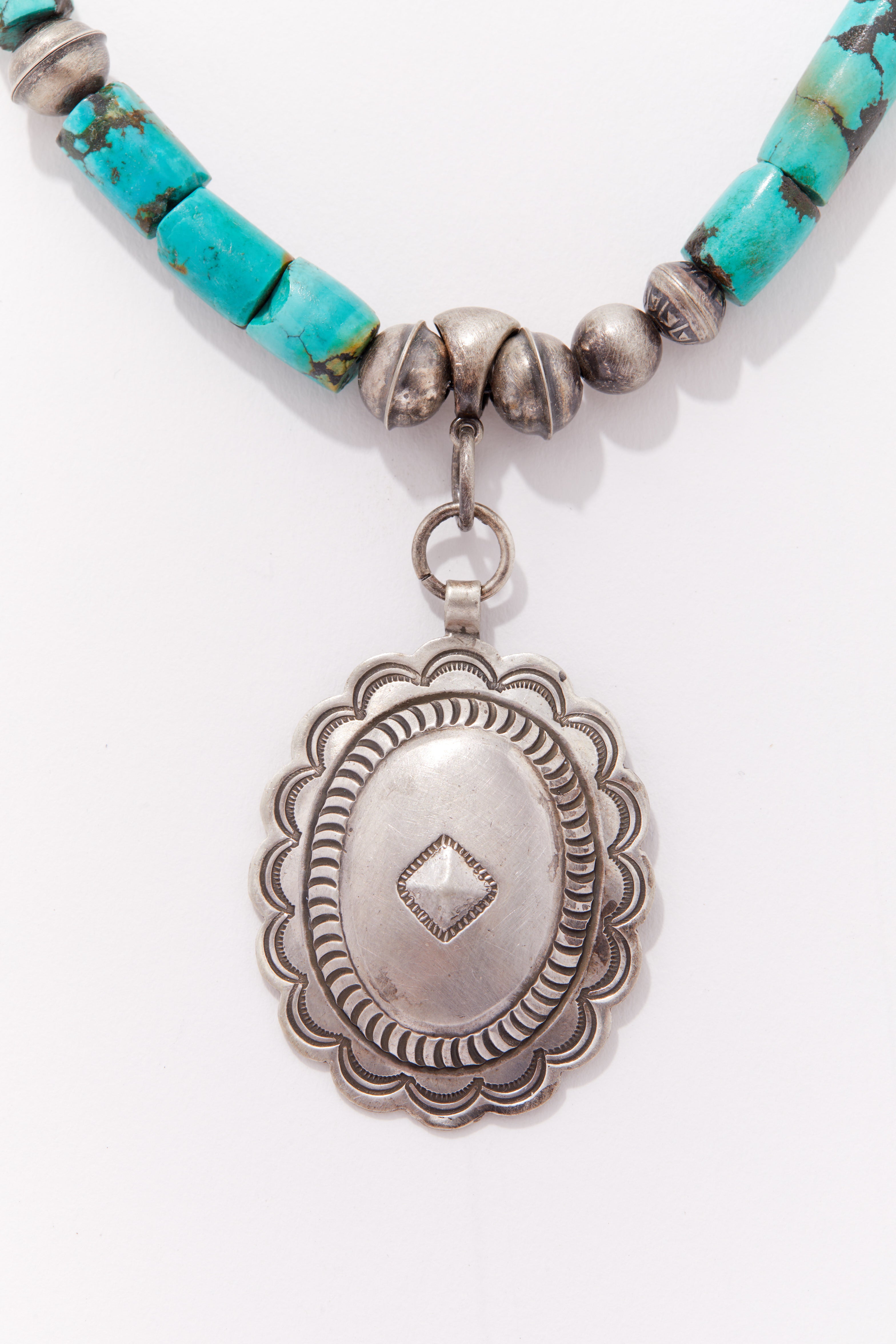 SWEET TURQUOISE AND STERLING SILVER CONCHO NECKLACE