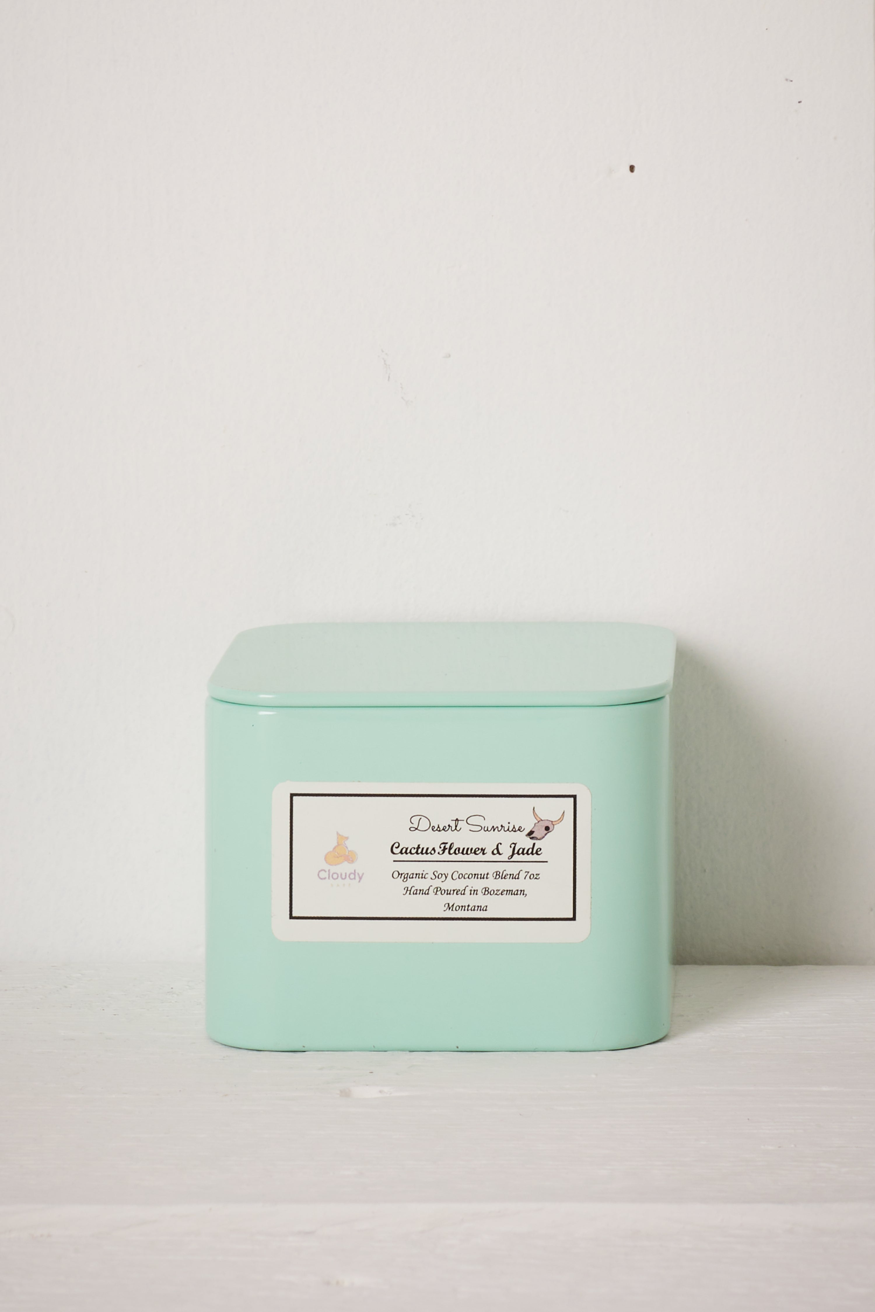 DESERT CACTUS CANDLE - CACTUS FLOWER AND JADE ( MINT GREEN TIN )