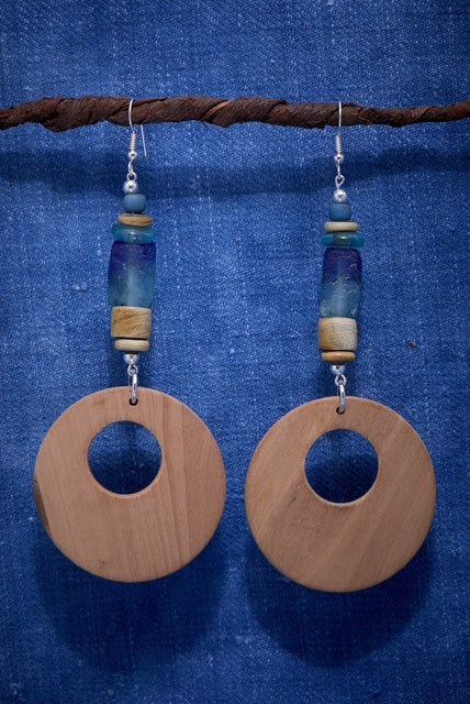 BLUE SOMBRE WOOD EARRINGS