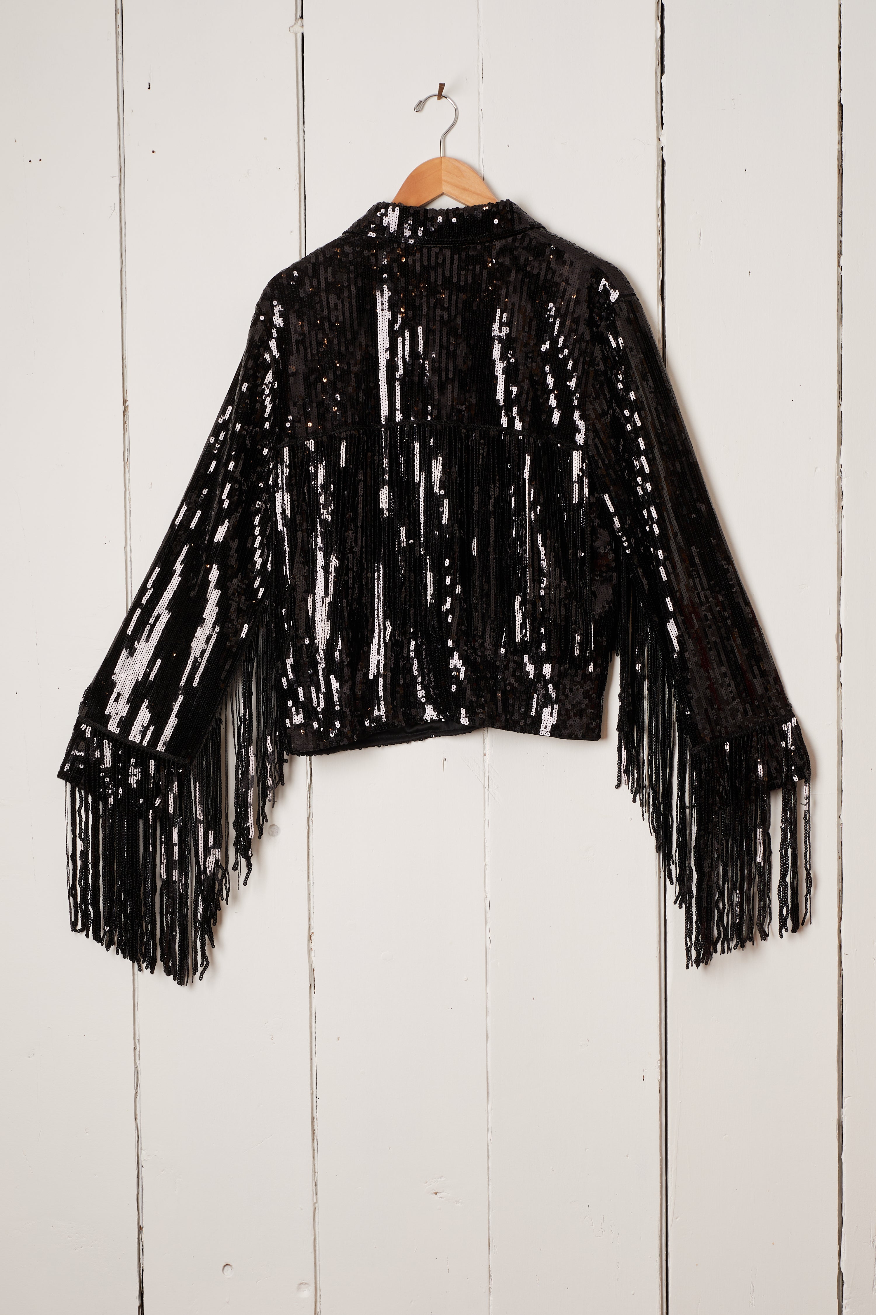 BLACK SEQUIN FRINGE JACKET