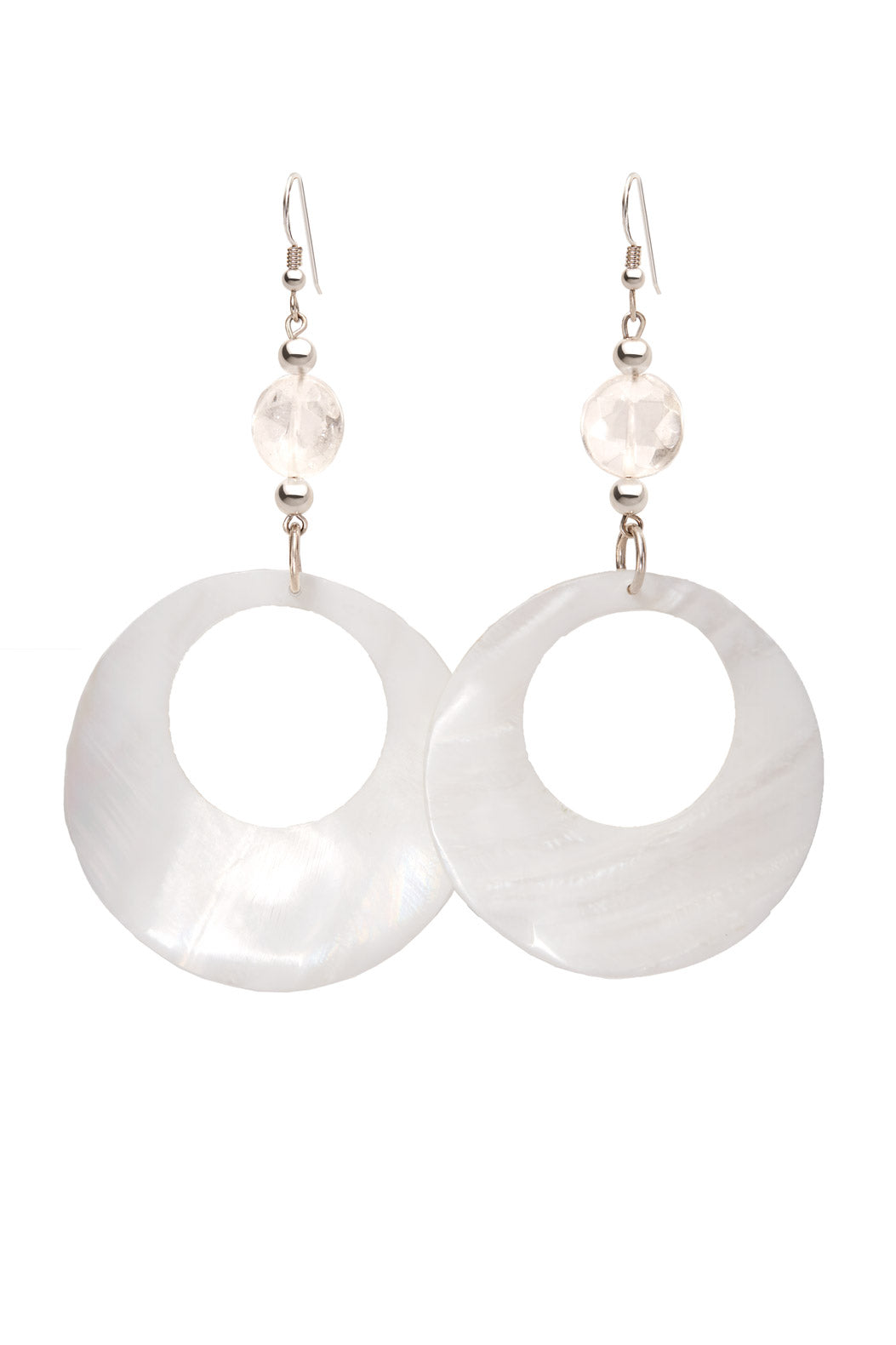 CRYSTAL QUARTZ AND LARGE OPEN SHELL EARRINGS