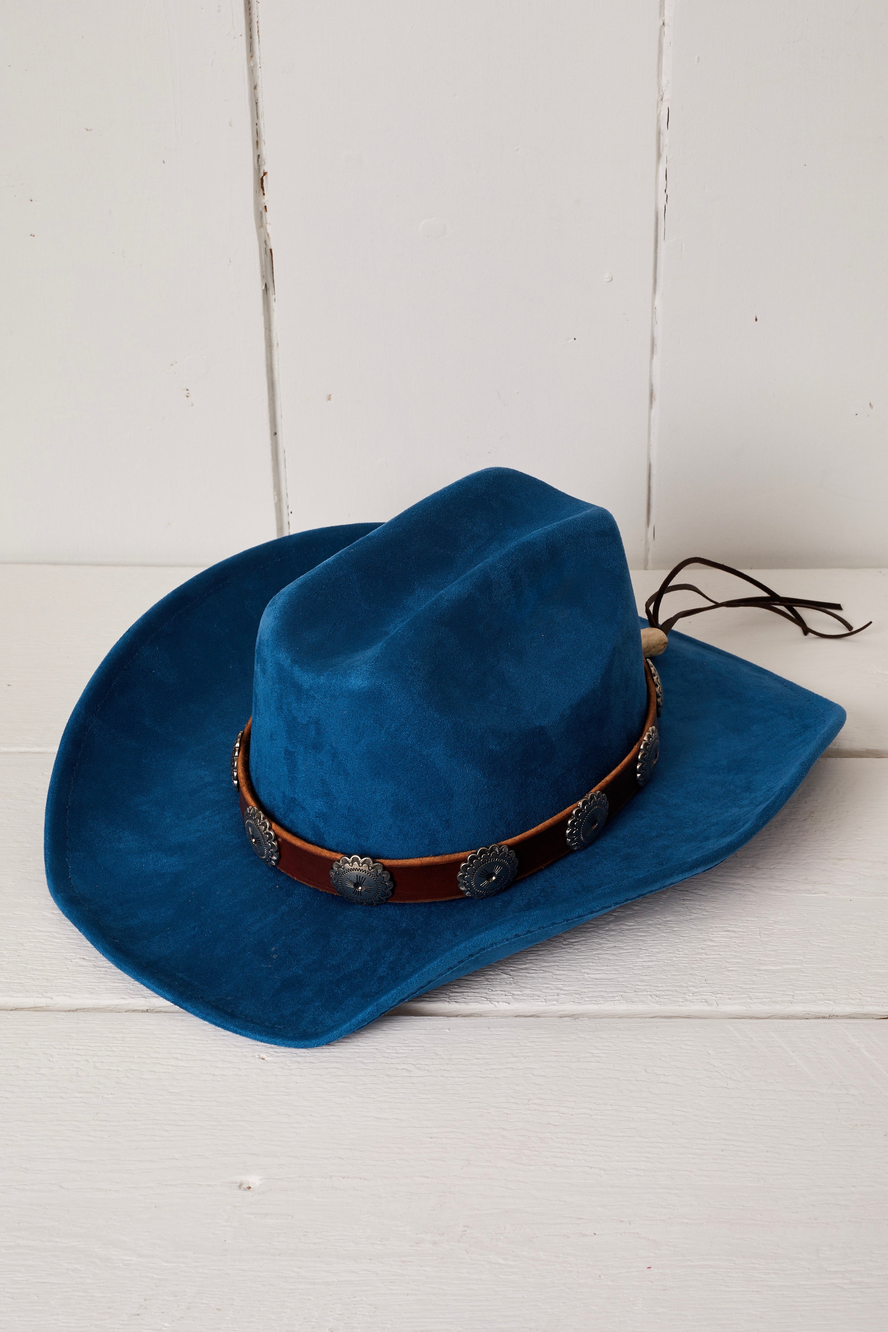 ROYAL BLUE VEGAN RUGGED LEATHER CONCHO AND BONE COWBOY HAT