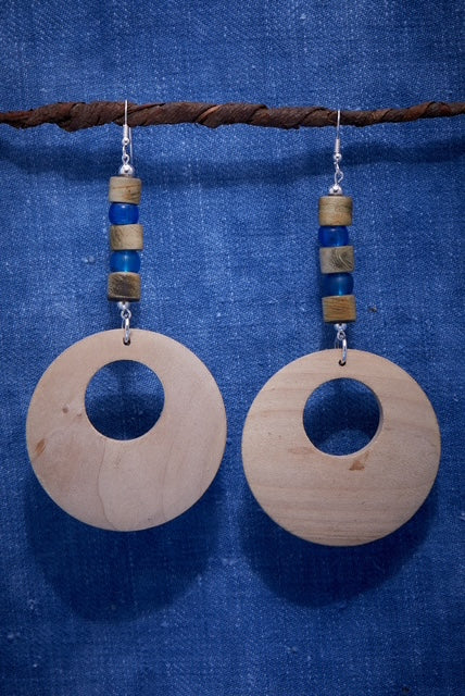 TURQUOISE AND WOOD STRIPE EARRINGS
