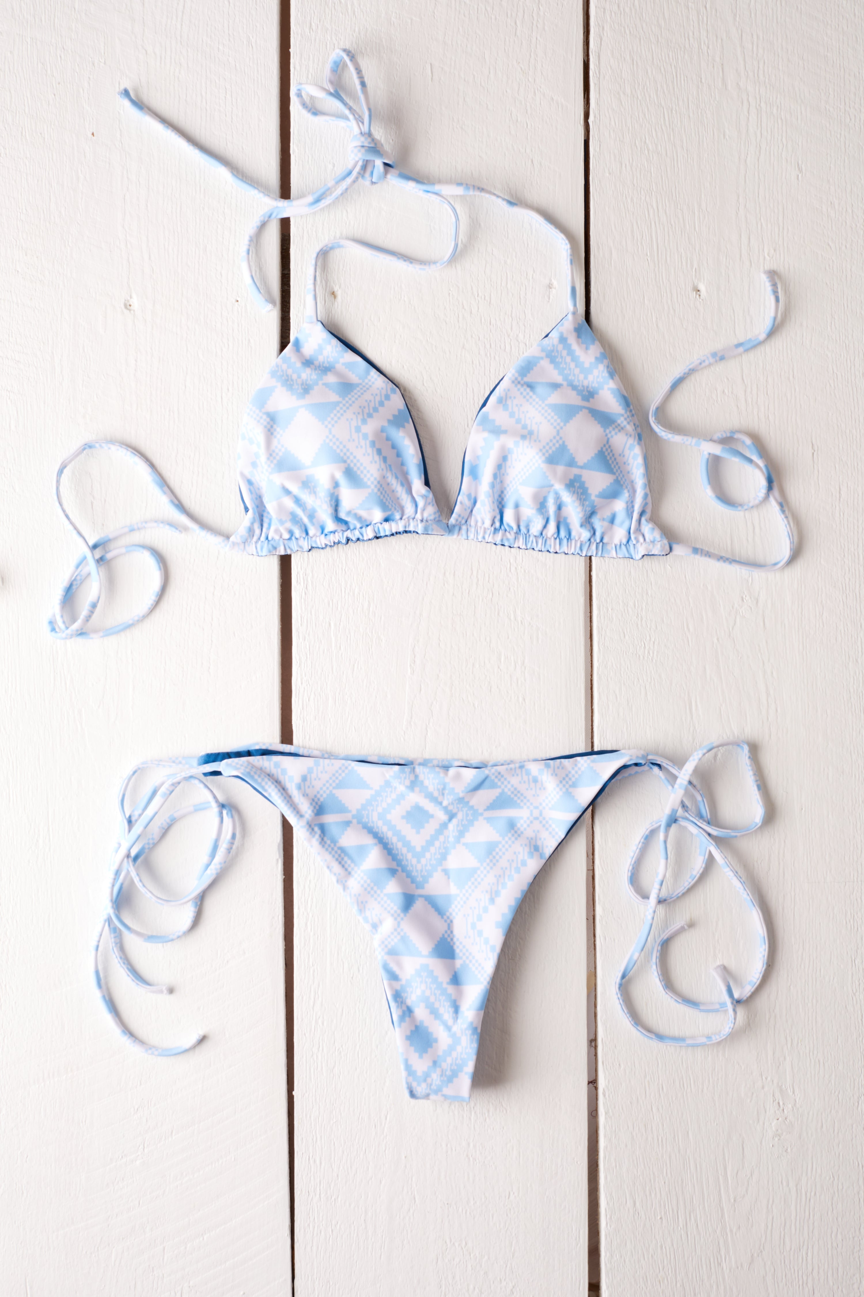 LIGHT BLUE AND WHITE CATALINA STRING BIKINI