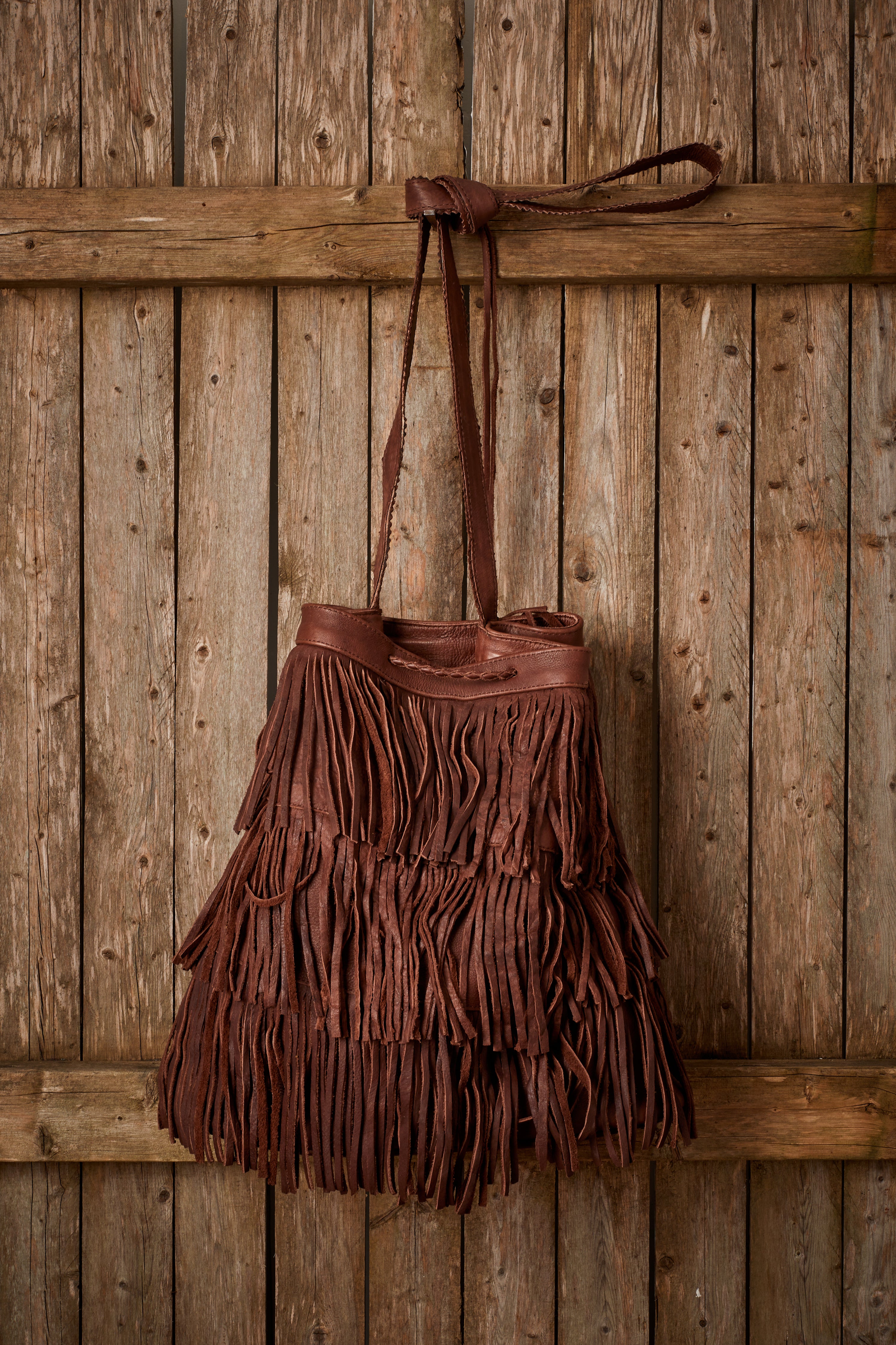 WESTERN BROWN LEATHER DOUBLE FRINGE BAG