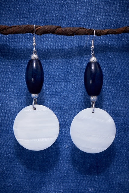 NAVY AND WHITE SHELL EARRINGS