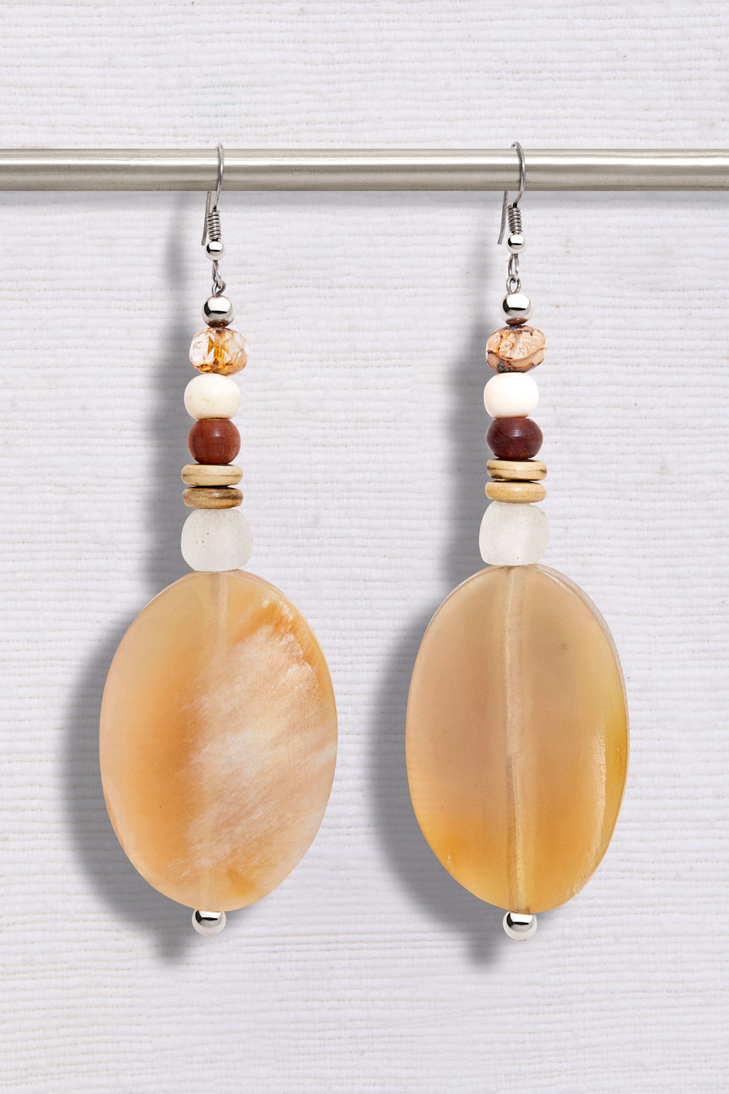 LUMINOUS WHITE AND HONEY OVAL EARRINGS