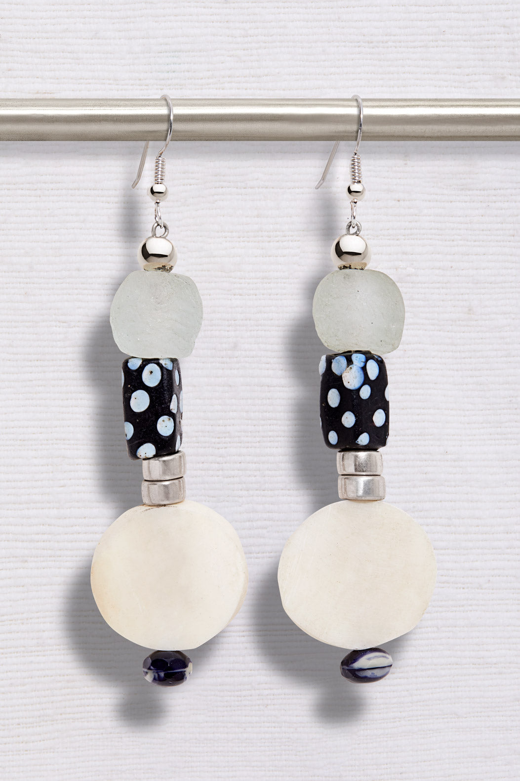 CAMPFIRE WHITE ANTIQUE POLKADOT PRINT EARRINGS