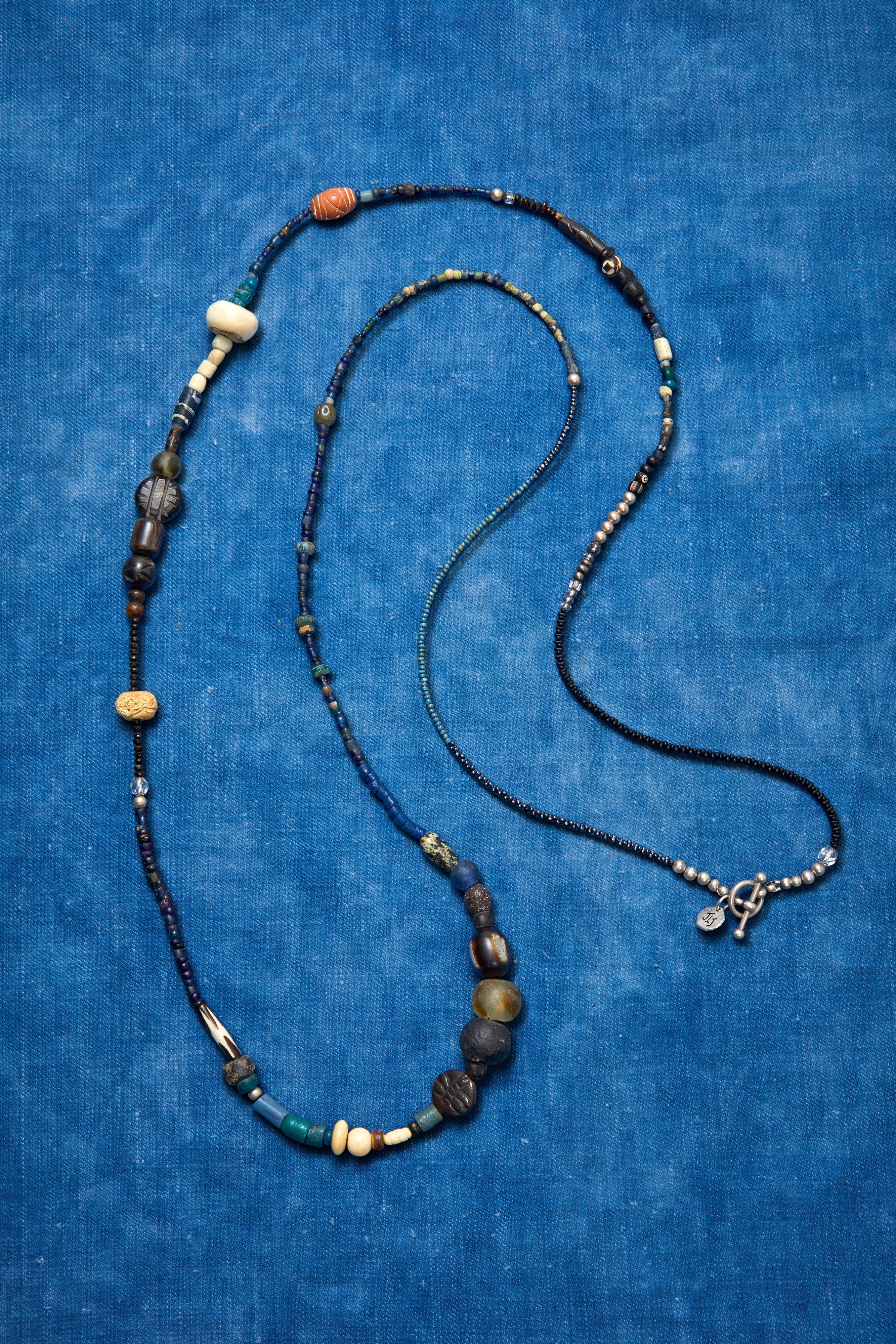 EXTRA LONG INDIGO AND BLACK DRAGONFLY WRAP-AROUND AROUND NECKLACE