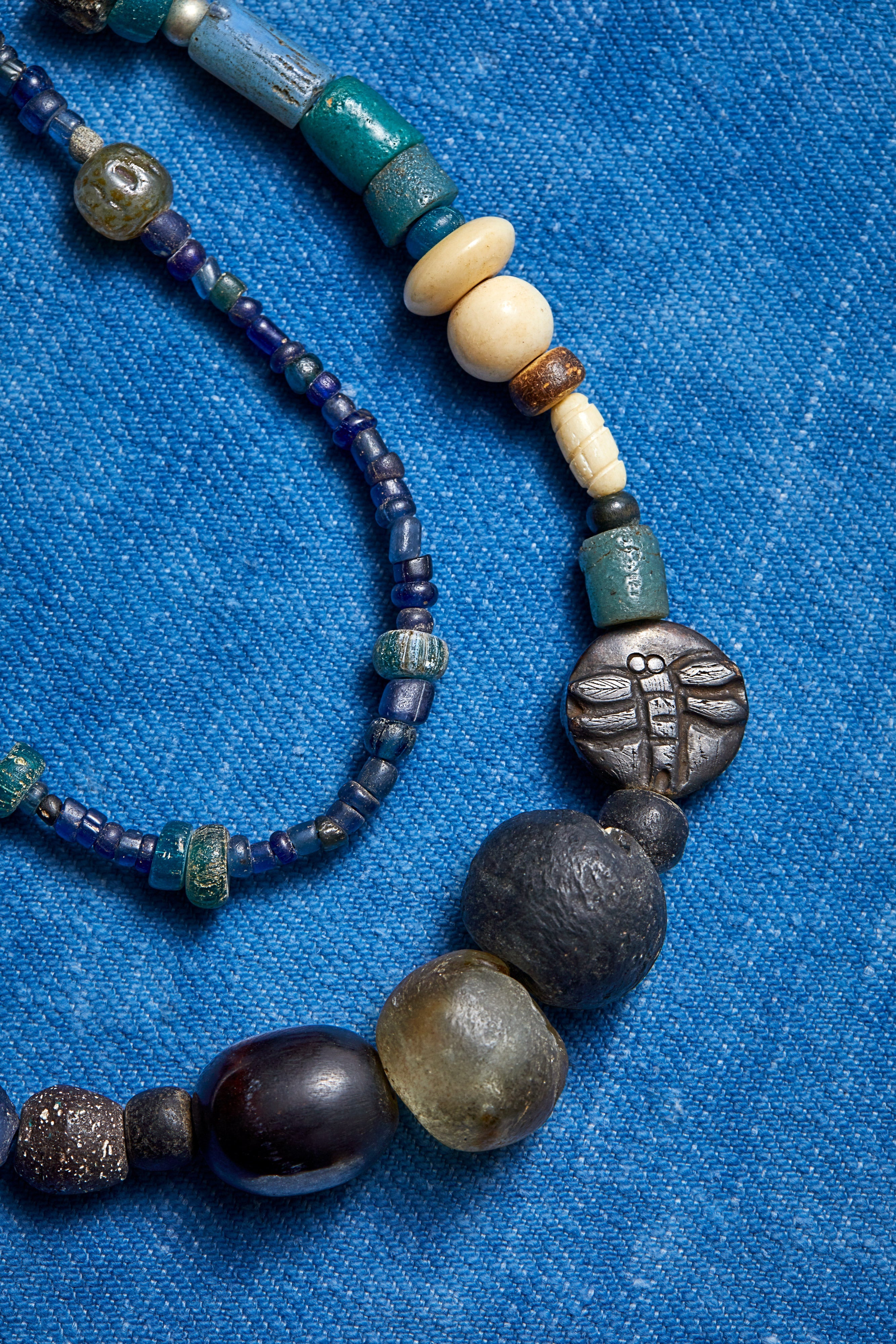 EXTRA LONG INDIGO AND BLACK DRAGONFLY WRAP-AROUND AROUND NECKLACE