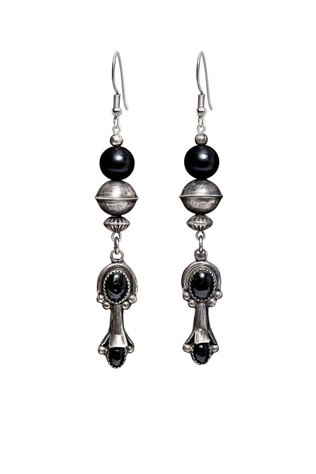 BLACK WITH VINTAGE STERLING SILVER ONYX DROP EARRINGS