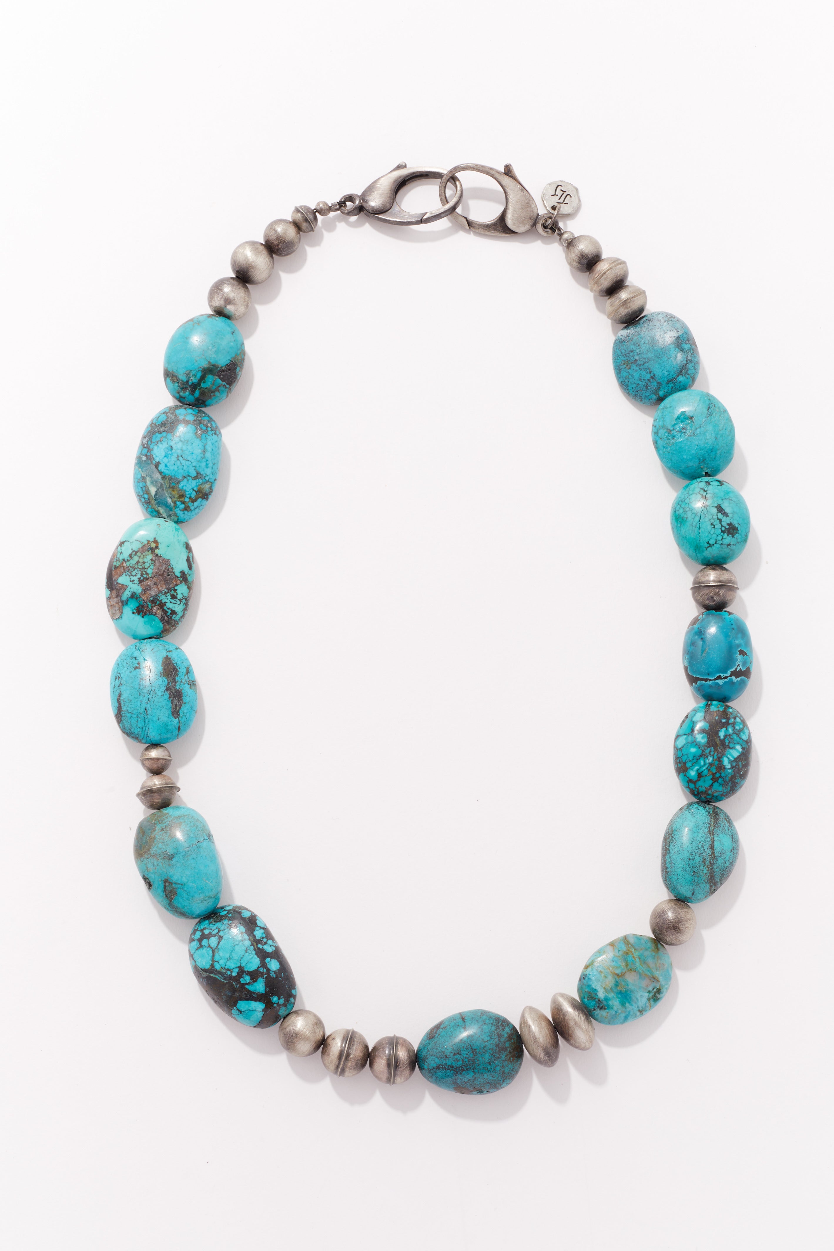 TURQUOISE AND OXIDIZED STERLING SILVER LARGE NECKLACE