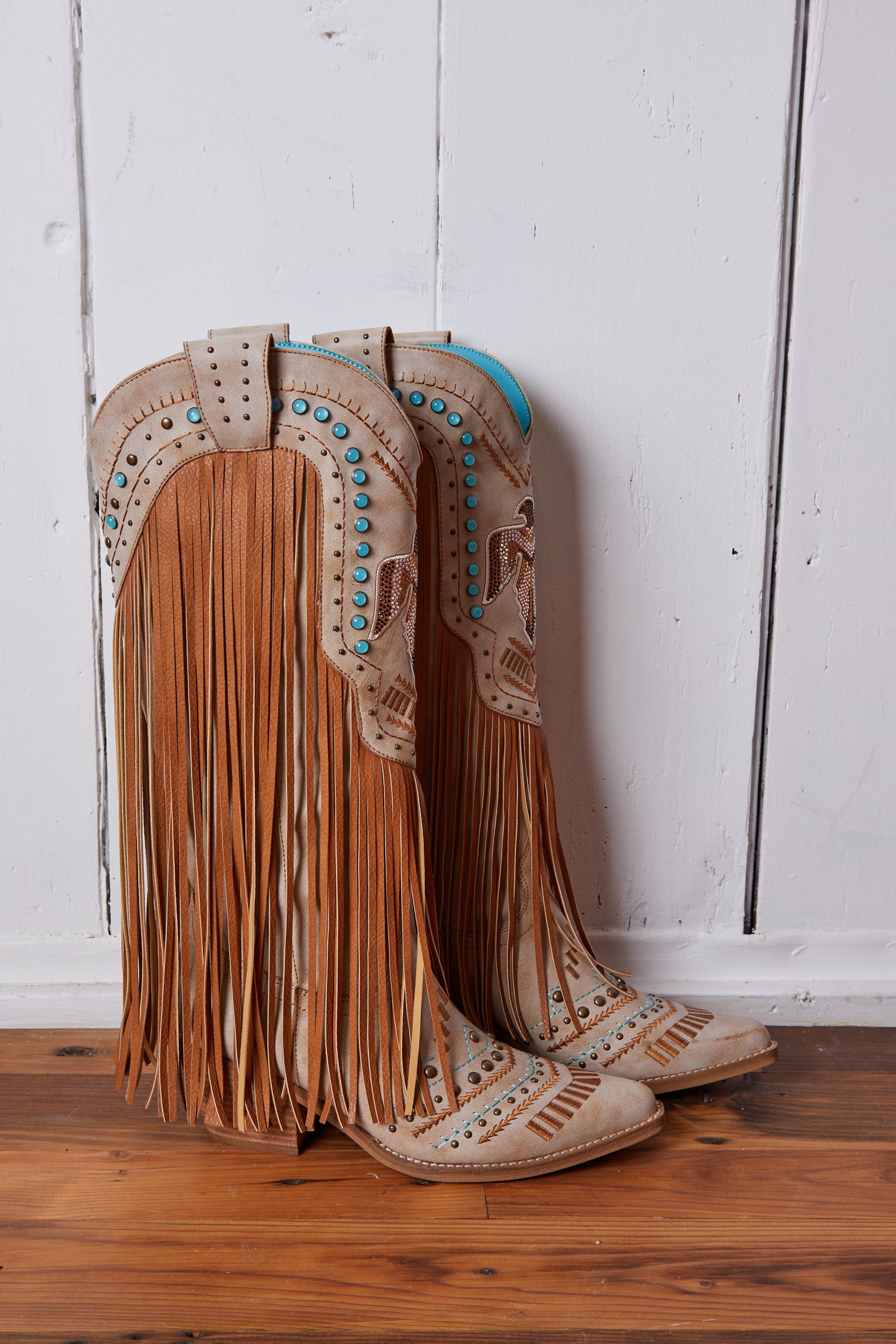 BONE AND RHINESTONE THUNDERBIRD COWBOY BOOTS