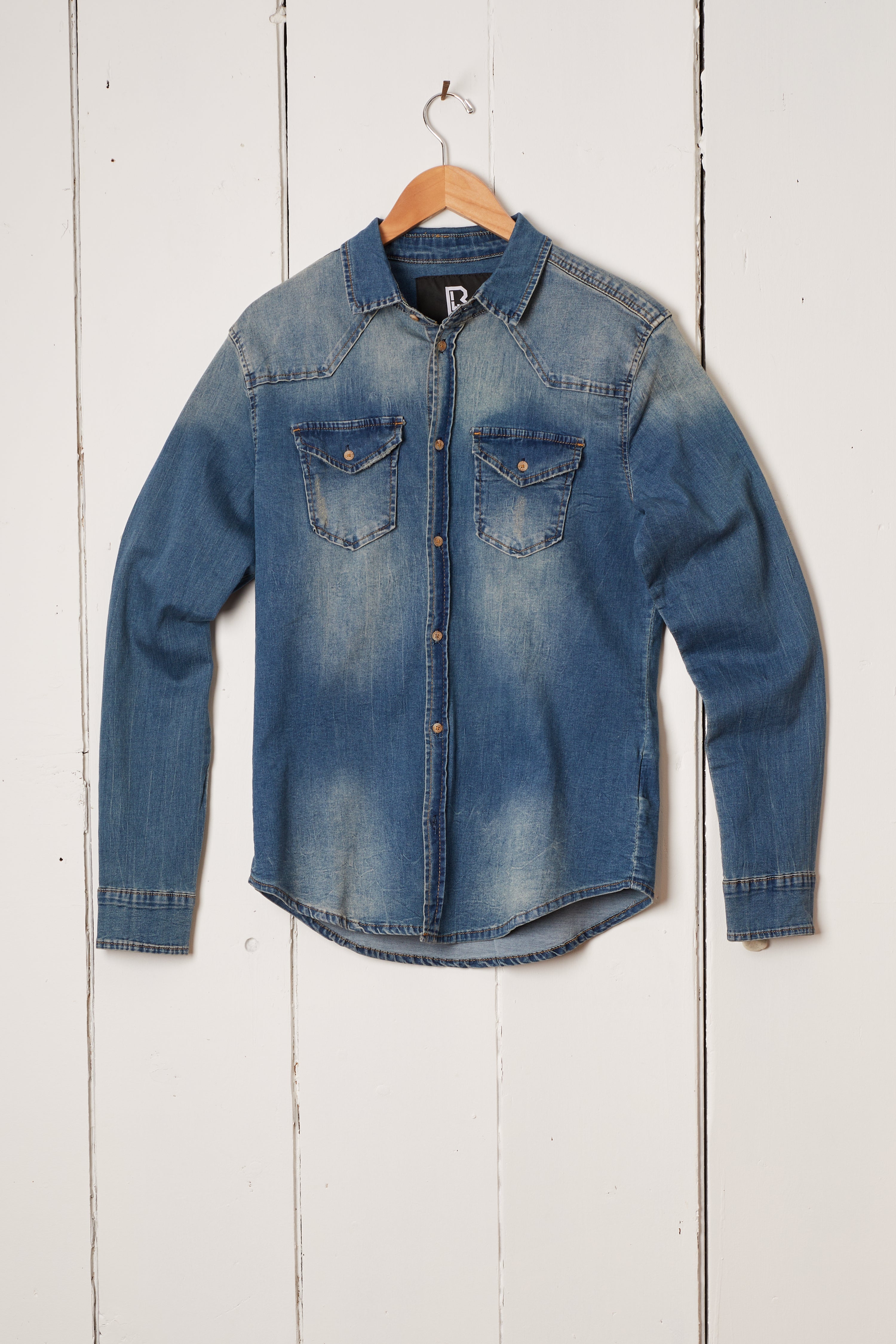 MENS ALL OVER FADE DENIM WORK SHIRT