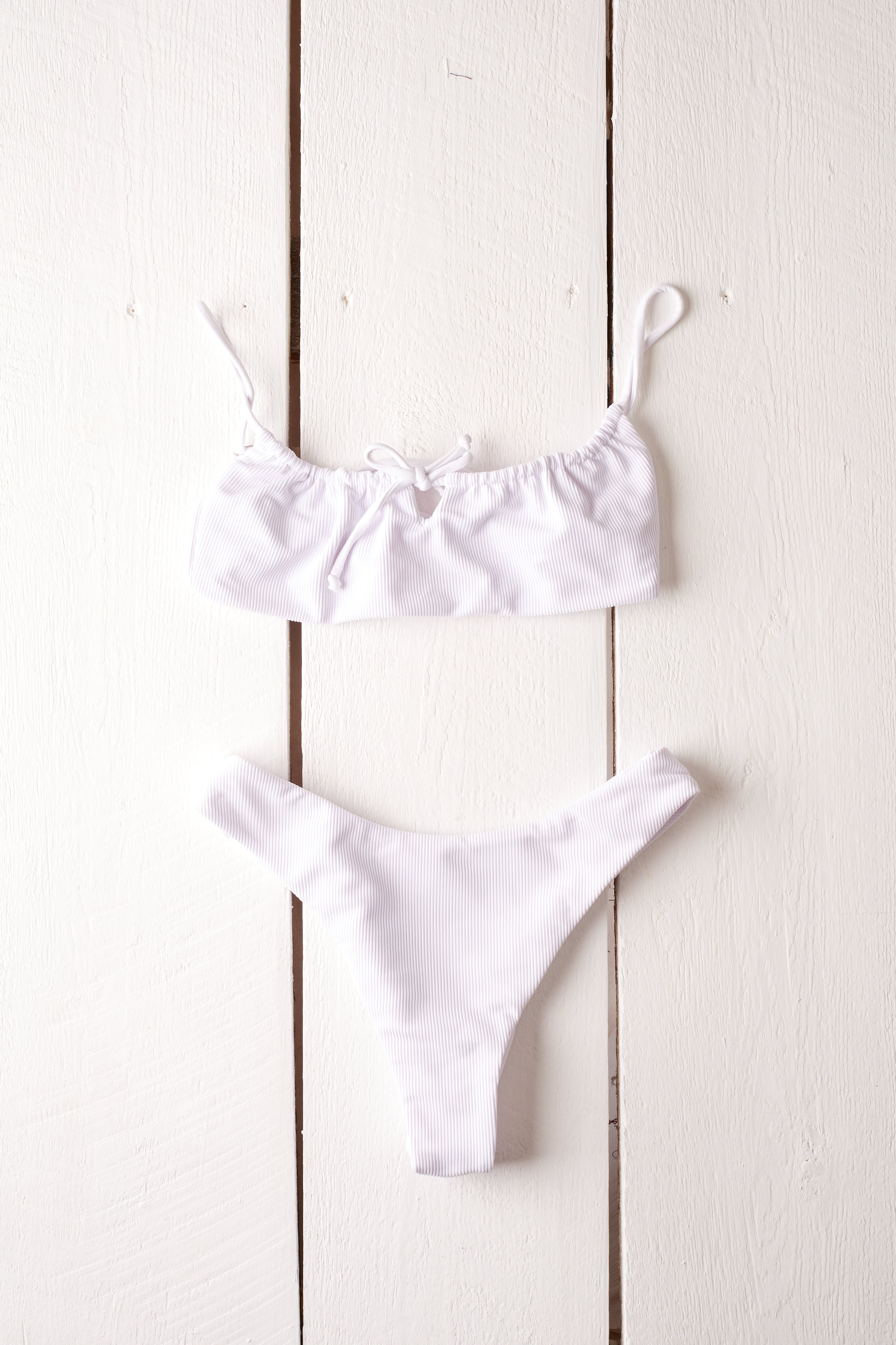 WHITE RIBBED TIE BIKINI