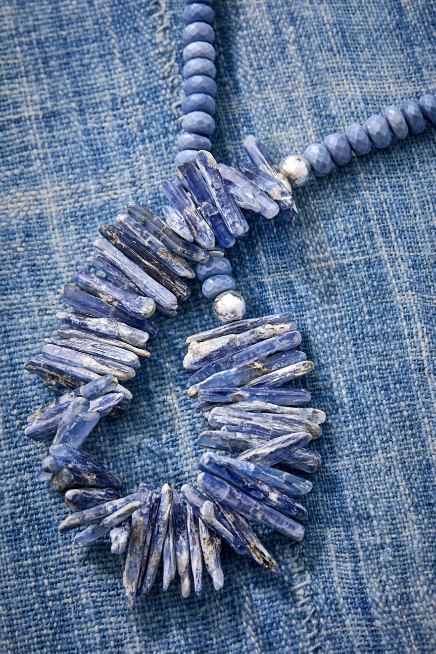 Faded Denim Opal And Kyanite Rugged Chain Necklace