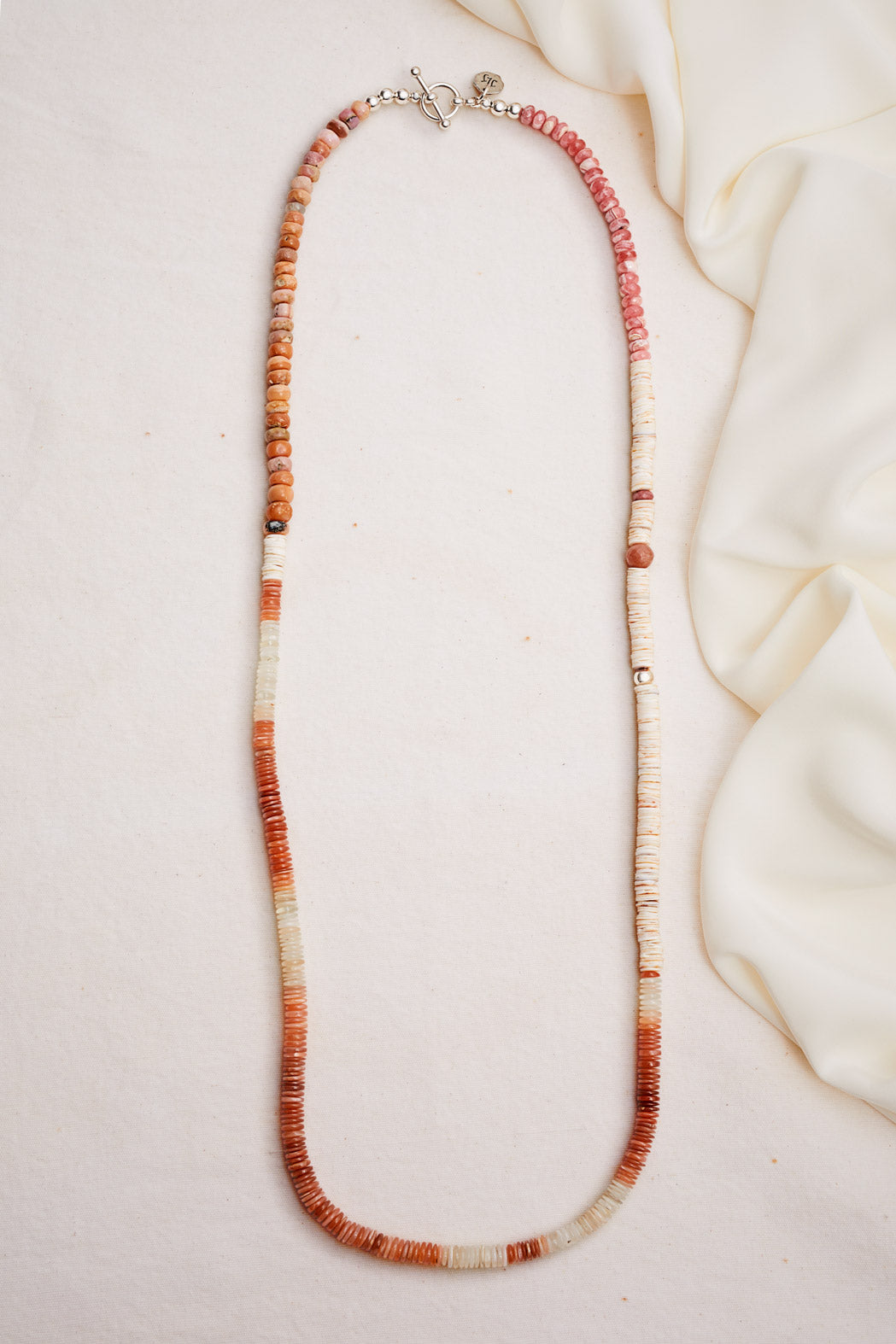 PINK AND FIRE OPAL SHELL NECKLACE